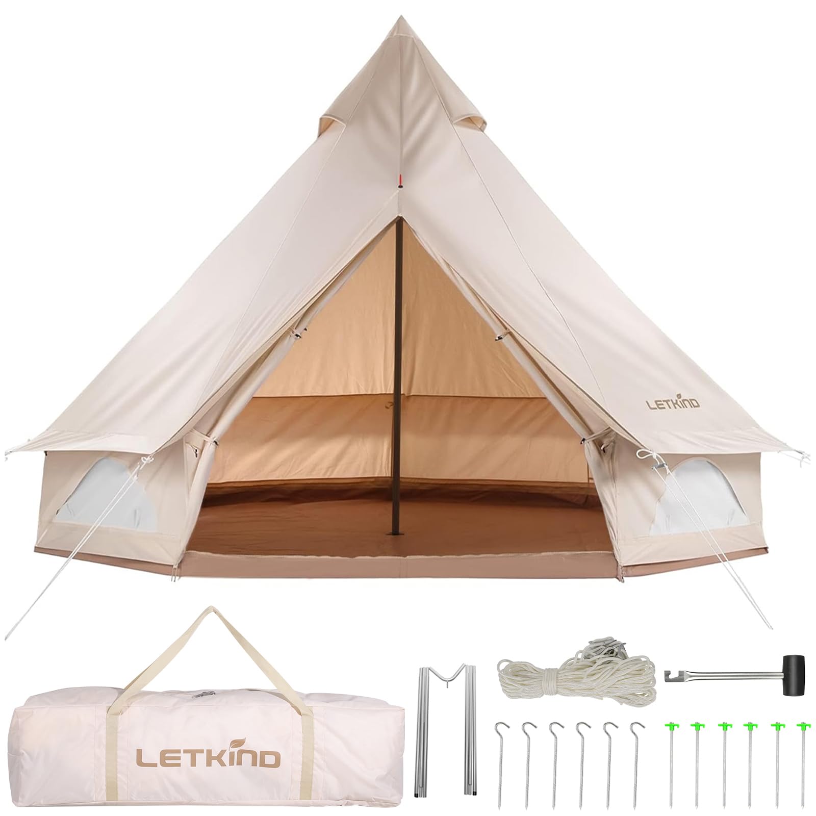 Canvas Tent Bell Tent Yurt with Stove Jack Zipped Removable Floor for Outdoor Glamping Truck Car Camping