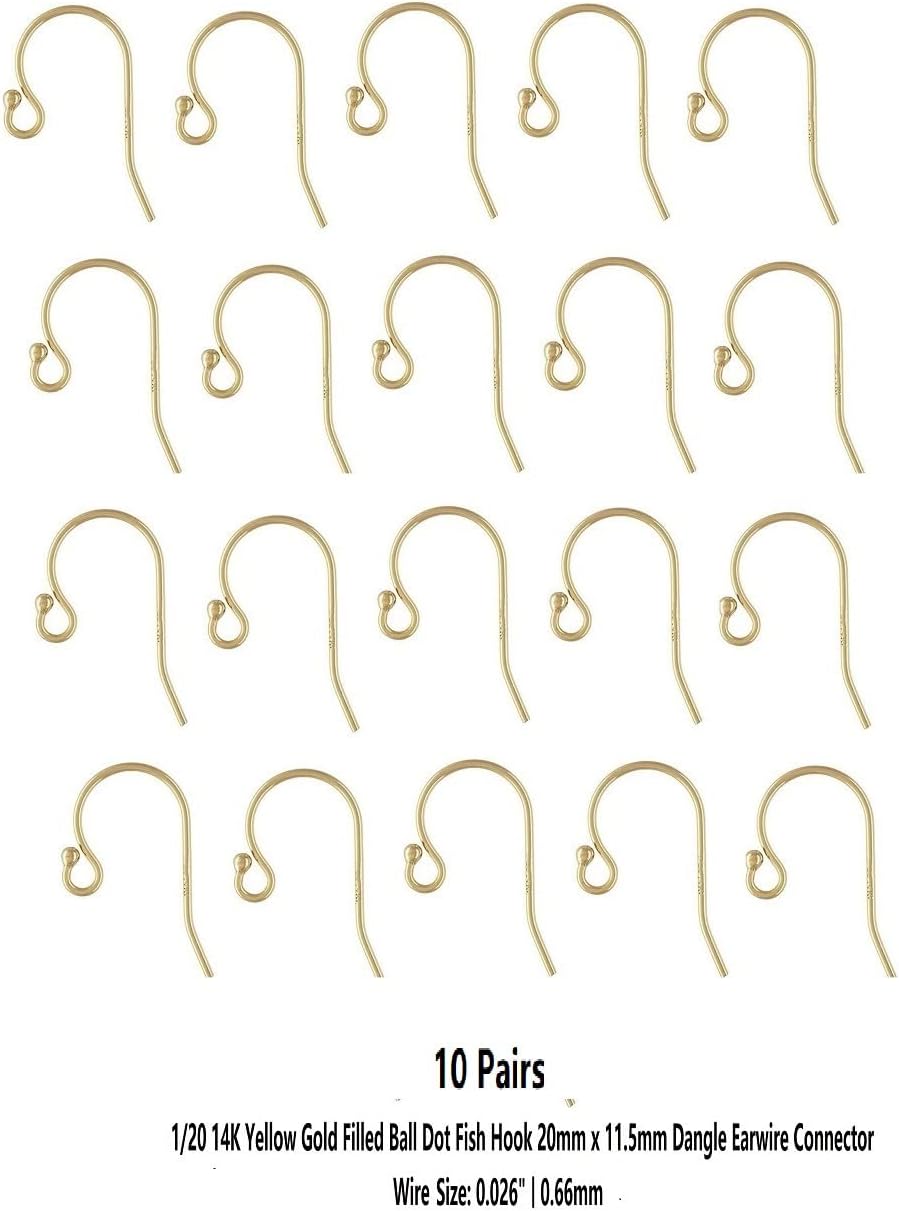 Regal Findings-5 Pairs 10 Pieces 14K Gold Filled Earring Fish Hook Ball End Earring Wires Dangle Earring Connector Findings for DIY Jewelry Making -Size 20x11.5mm