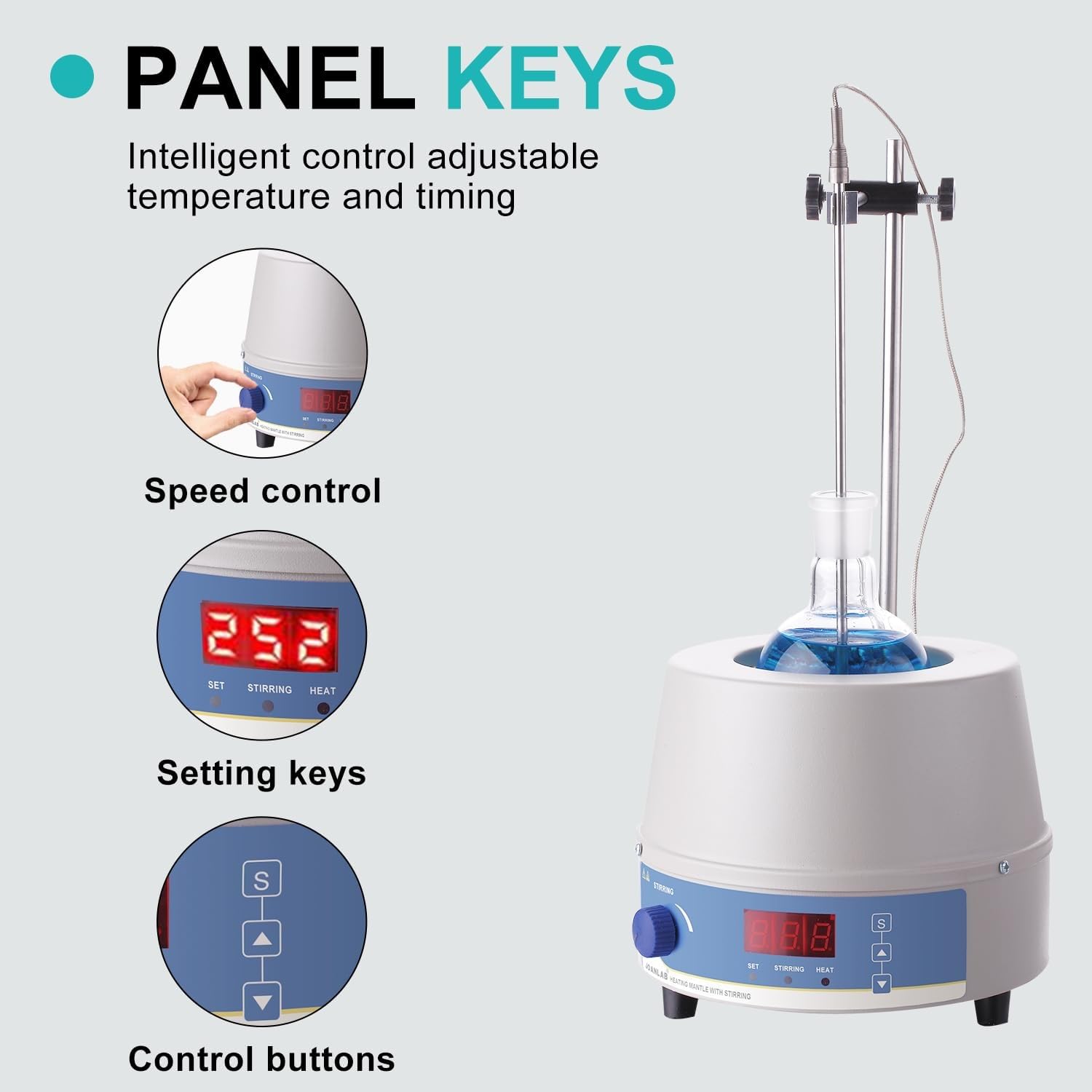 Equipo de laboratorio con agitador magnético y manta calefactora eléctrica digital con regulador térmico, adecuado for pruebas de laboratorio.(500ml)