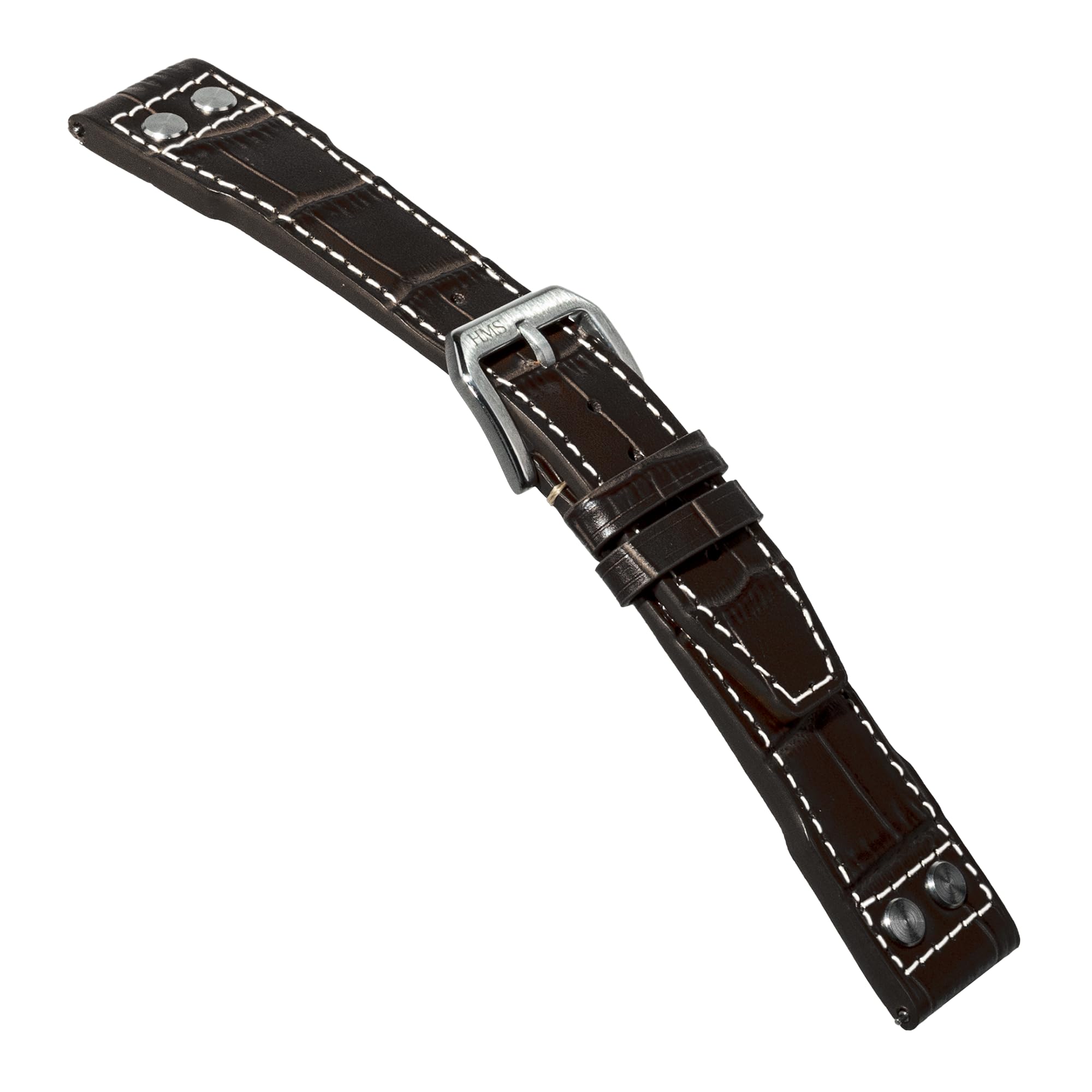 HMS, Correa de reloj de cuero con patrón clásico con tachuelas, 20 mm/22 mm, negro/marrón (negro, 22 mm)