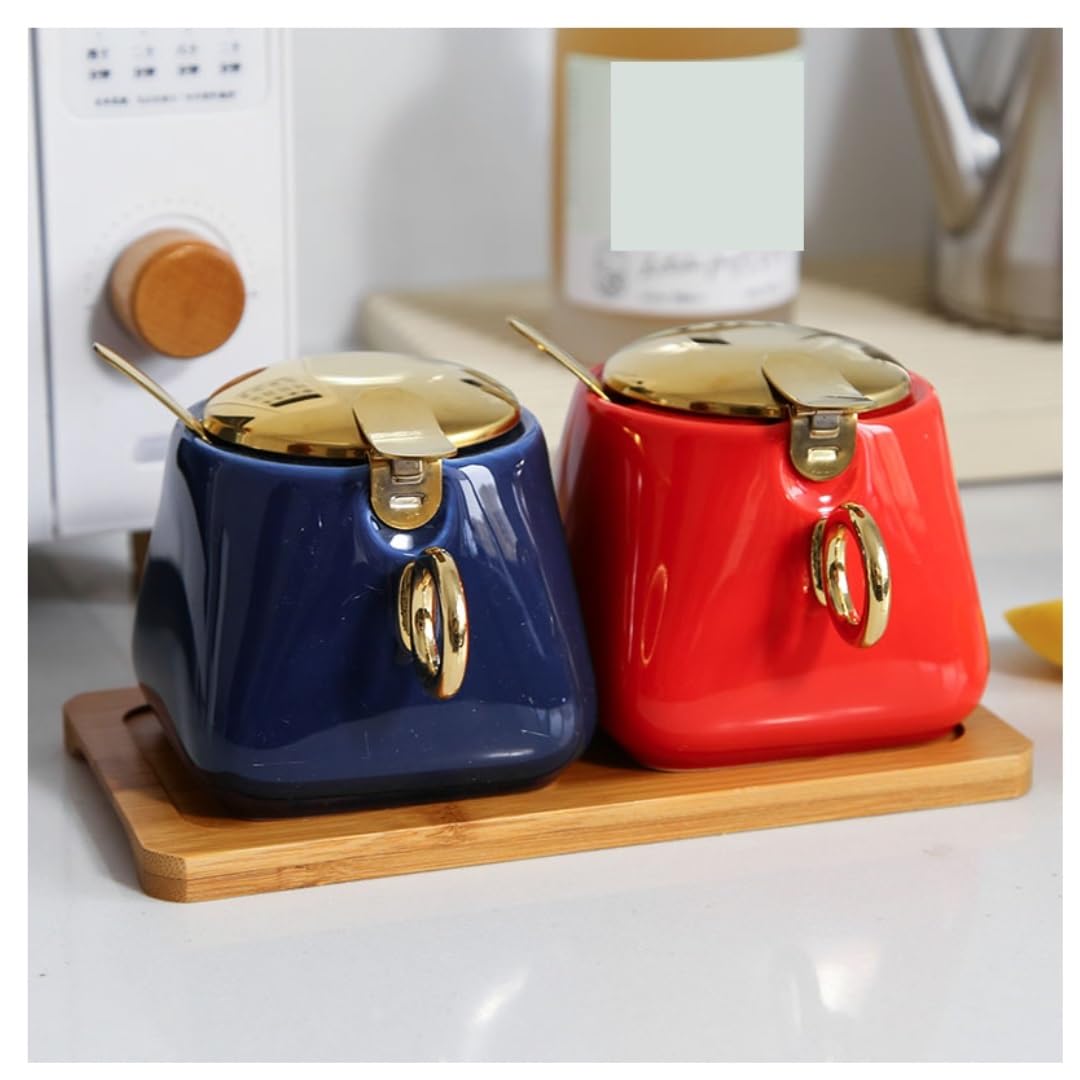 AZHKJKZH Seasoning Box Set Ceramic Seasoning Pot Kitchen Container Set Spice Jar Salt Sugar Jar(E,2Pieces)