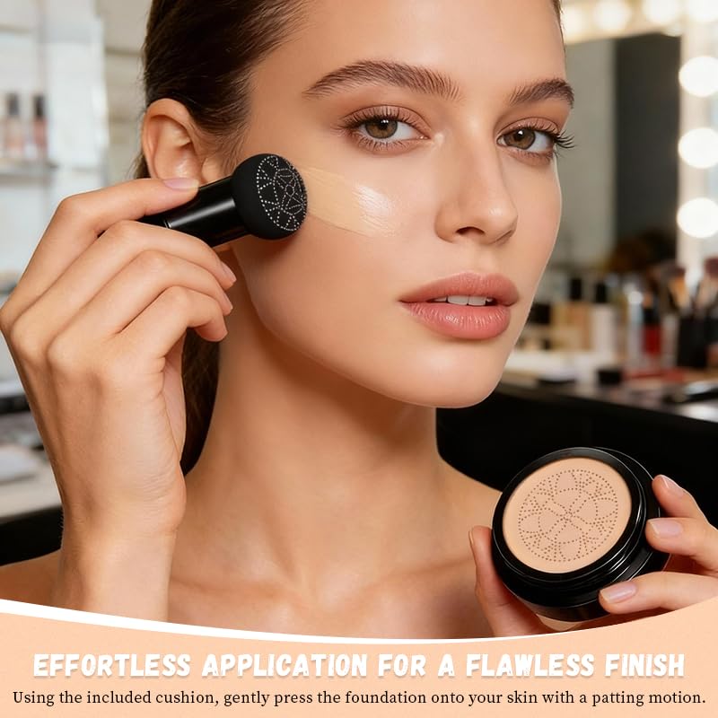 Hush Foundation for Older Women, 2026 New Mushroom Head Air Cushion CC Cream, Full Coverage Foundation for Older Women, BB Cream for All Skin Types (Natural) - Image 8
