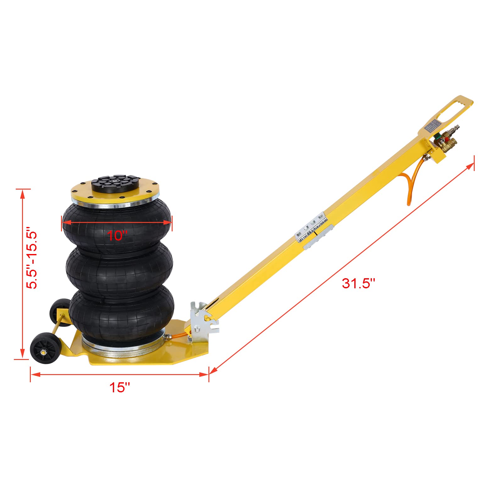 3T Triple Bag Air Jack,Pneumatic Jack 3 Bag,Lifting 16in Capacity 6600lbs,Easy-Collapsing Terrain,Yellow Color