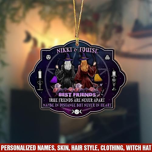 Miniatura 3 de V VIBEPY Adorno de bruja personalizado impreso por todas partes, adorno para mejor amigo, adorno de Halloween, adorno de madera de 2 lados de 3.5