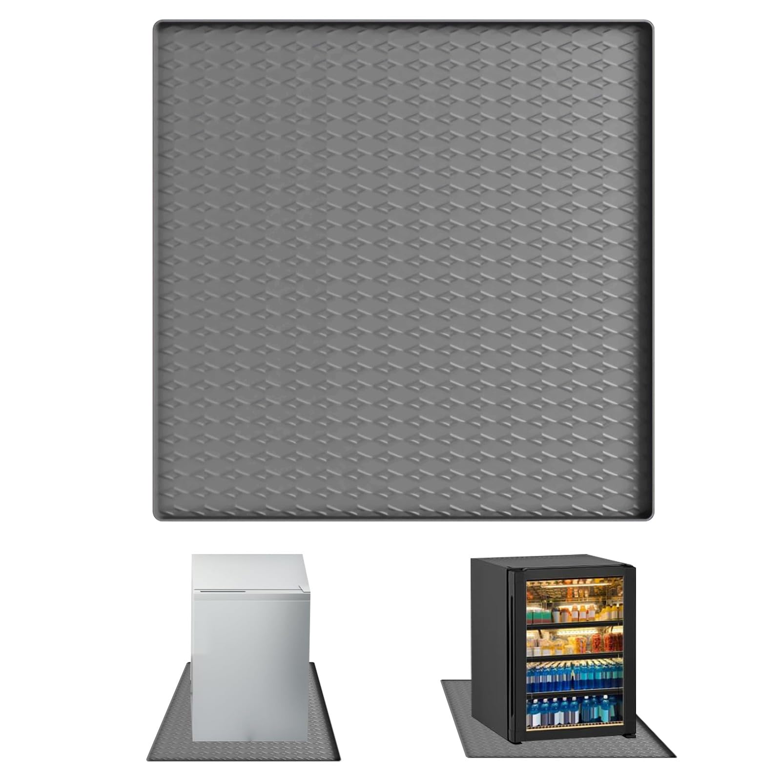 Alfombrilla de silicona para nevera con borde elevado, bandeja de goteo para frigorífico, lavadora, armario de vino, 60 x 60 cm (gris)