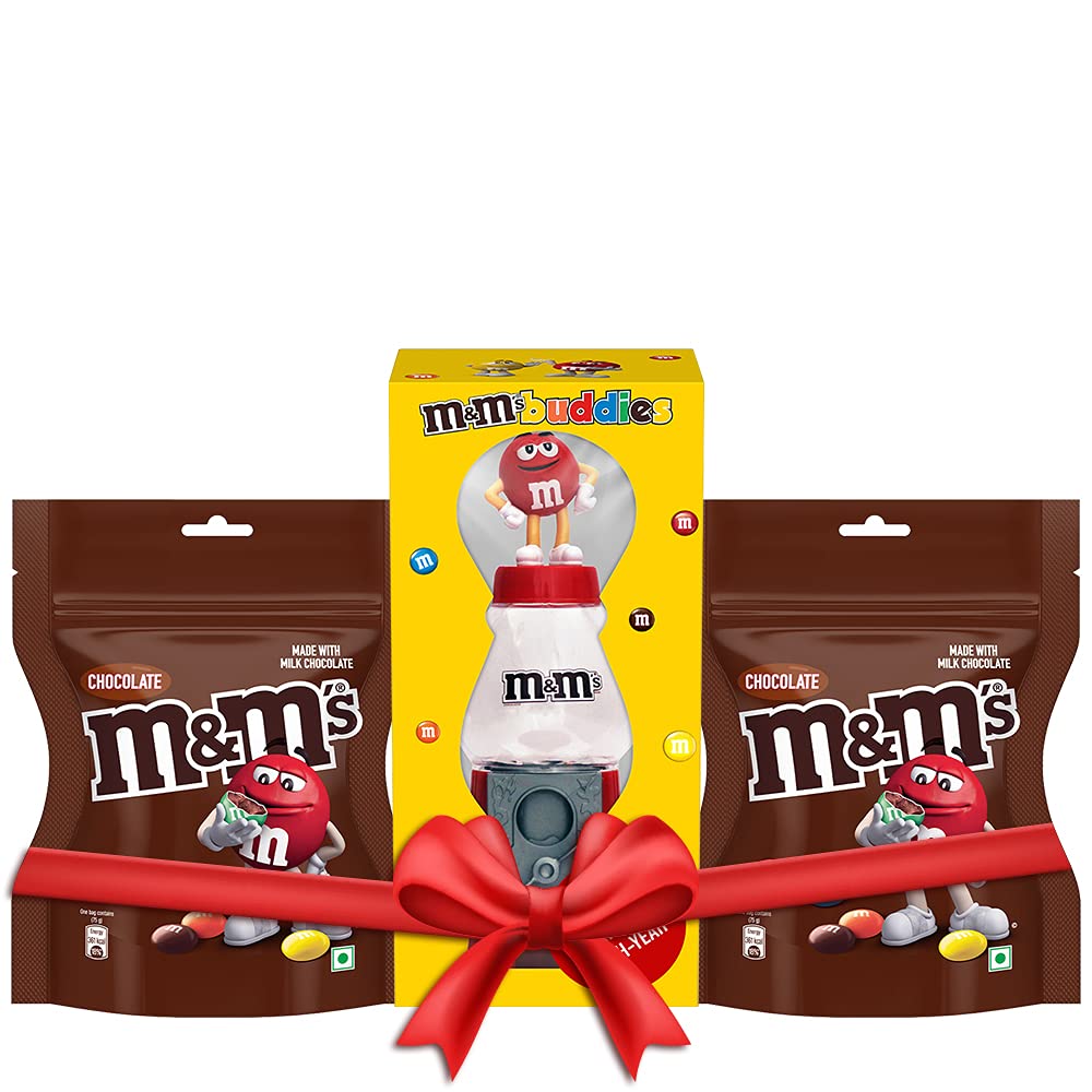 M&Ms Milk Chocolate Candies, 75g (Pack of 2) with Red Lentil Candy Dispenser Rakhi Gift Pack