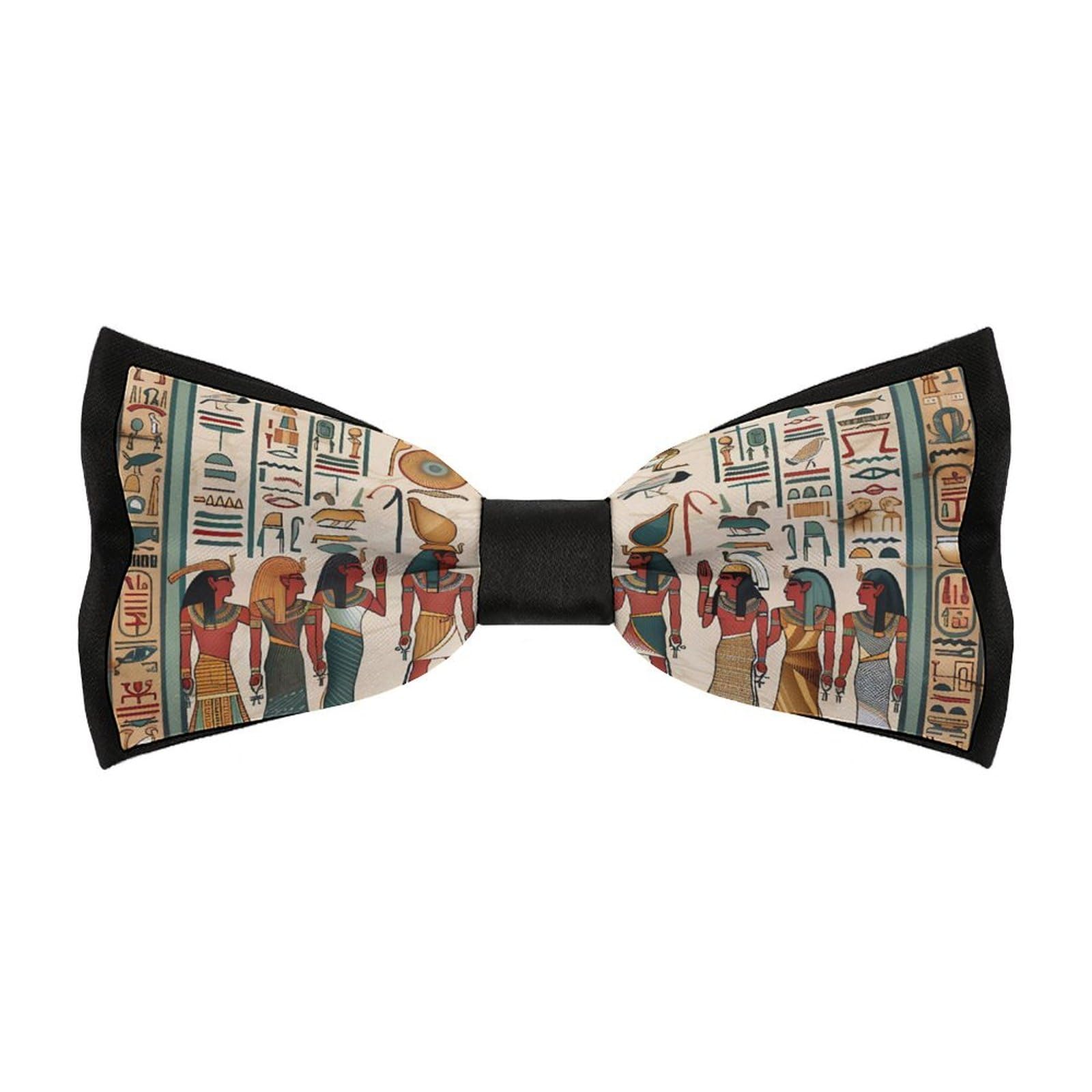 Vintage Ancient Egyptian Pharaoh Statue Men's Bow Tie Adjustable Pre-Tied Print Bowtie for Party Wedding