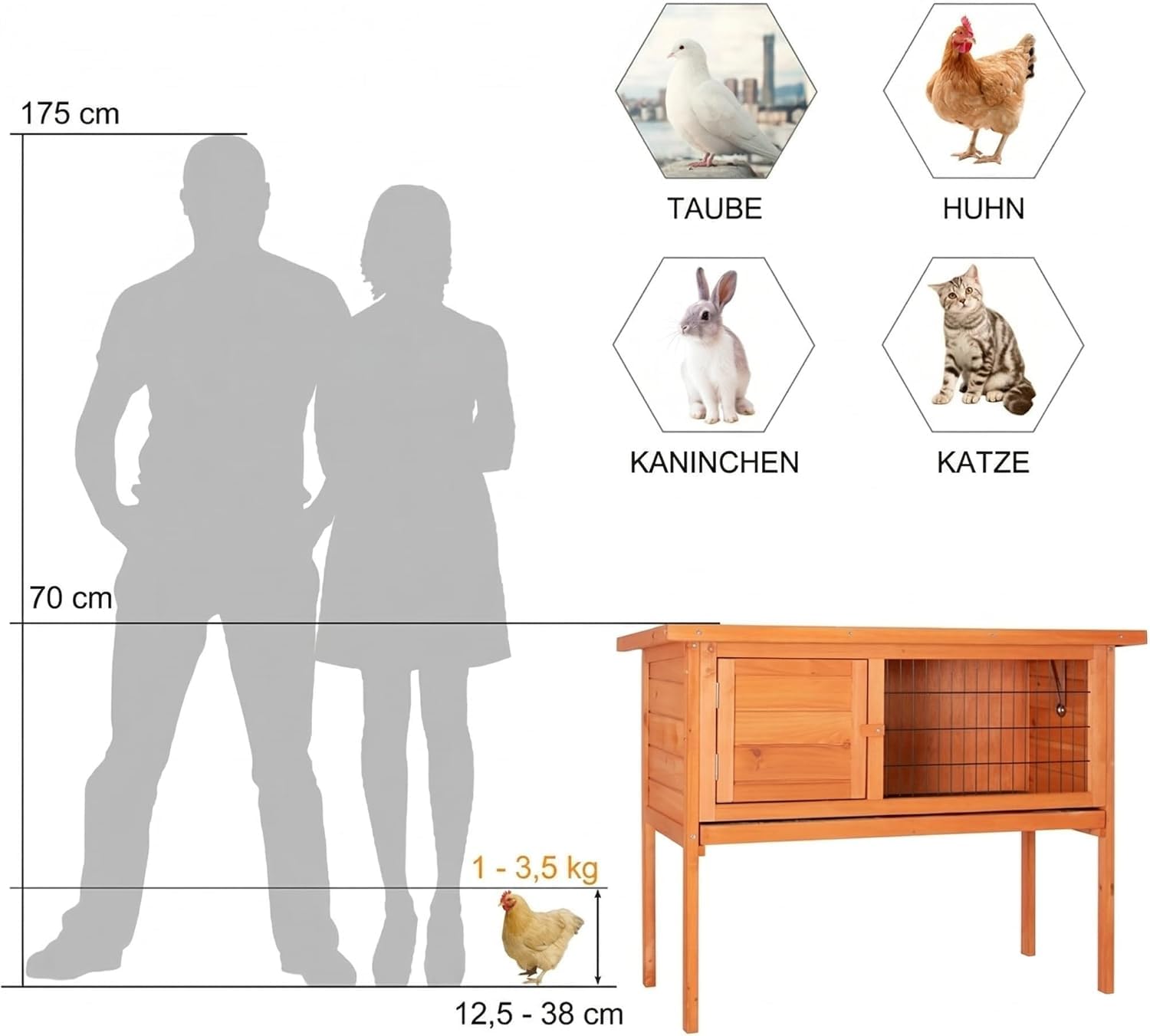 Kaninchenstall, hasenstall draußen Winterfest, 86 x 45 x 70 cm | ideal für draußen, Es gibt ausreichend Platz für Kleintiere: Wildkaninchen, Hauskaninchen und Meerschweinchen