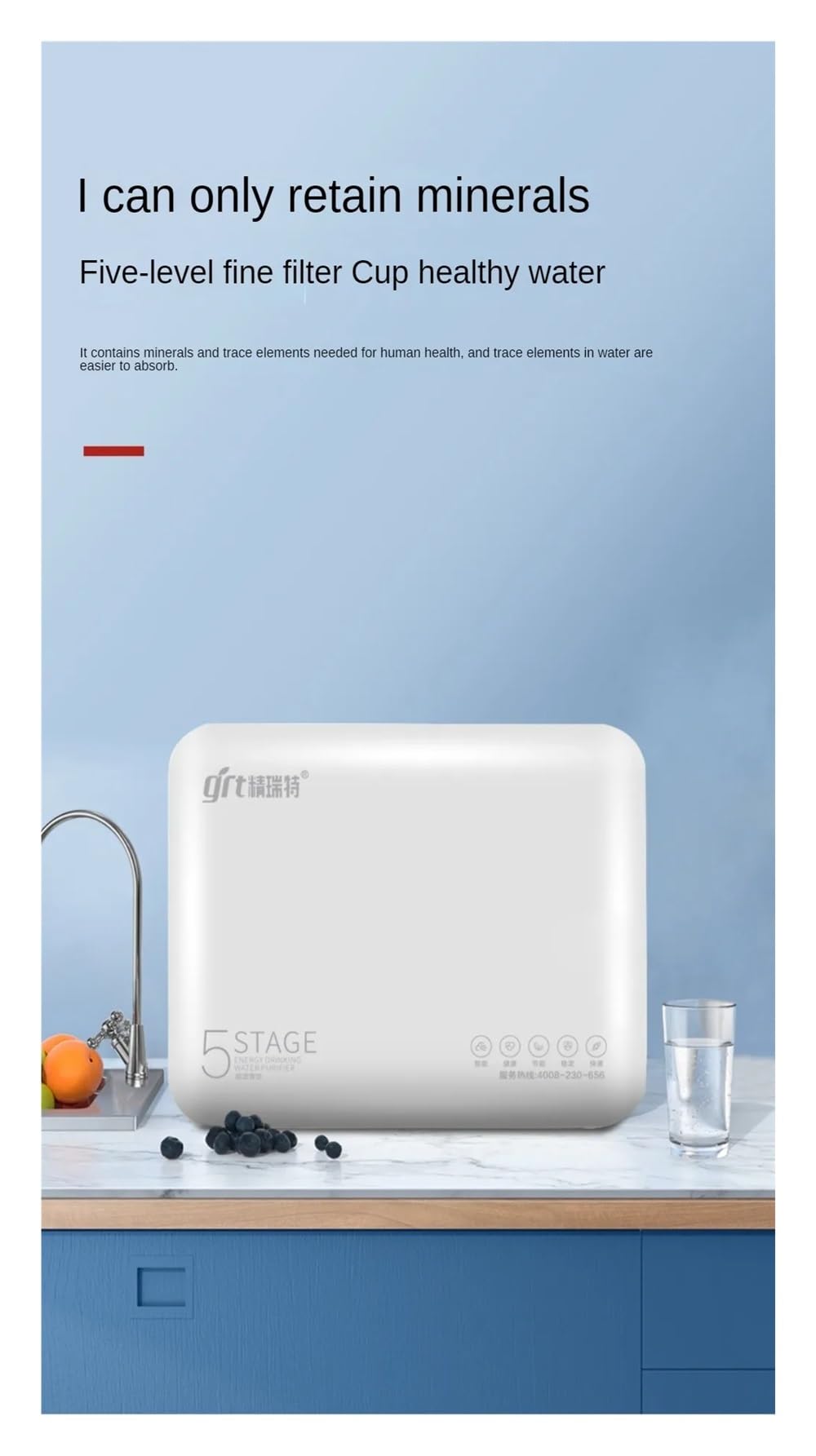 Filtro de agua, sistema filtración directa potable, purificación debajo del fregadero 5 etapas, alto flujo, 0,01 micrones, retiene minerales(Water dispenser 1Set)