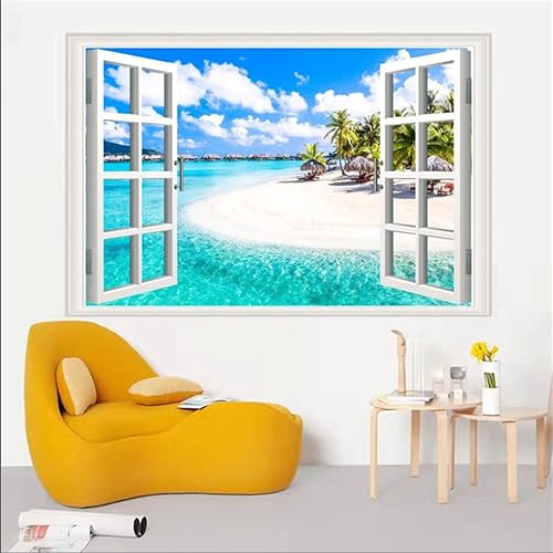 Miniatura 5 de Adhesivo autoadhesivo para pared, romántico, sala de estar, dormitorio, estudio, oficina, decoración de pared, paisaje del océano, calcomanía falsa