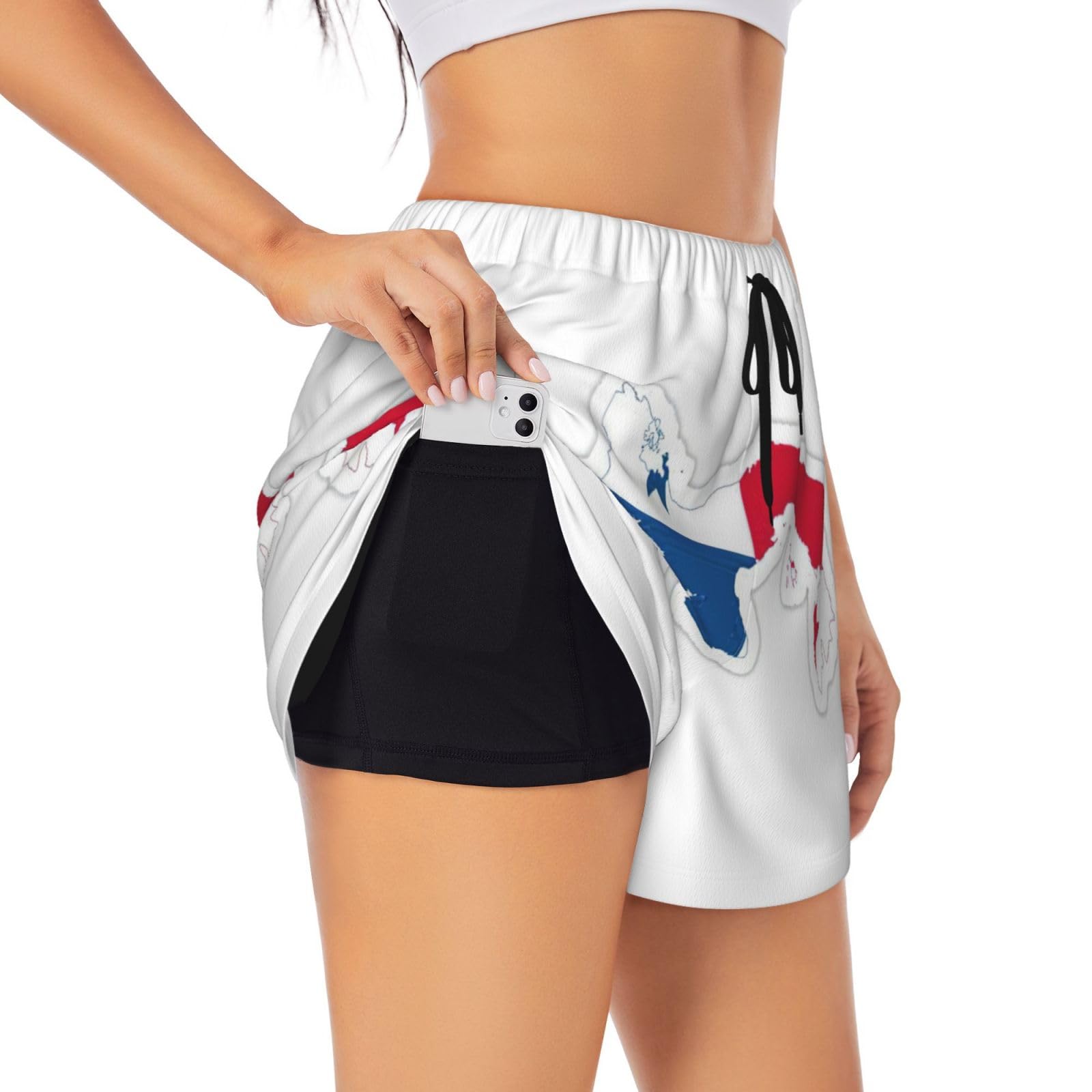 qahuopp Panama Flag Map Print Women's Running Shorts Home Workout Gym Yoga Summer Travel Beach Vacation Athletic Shorts Black