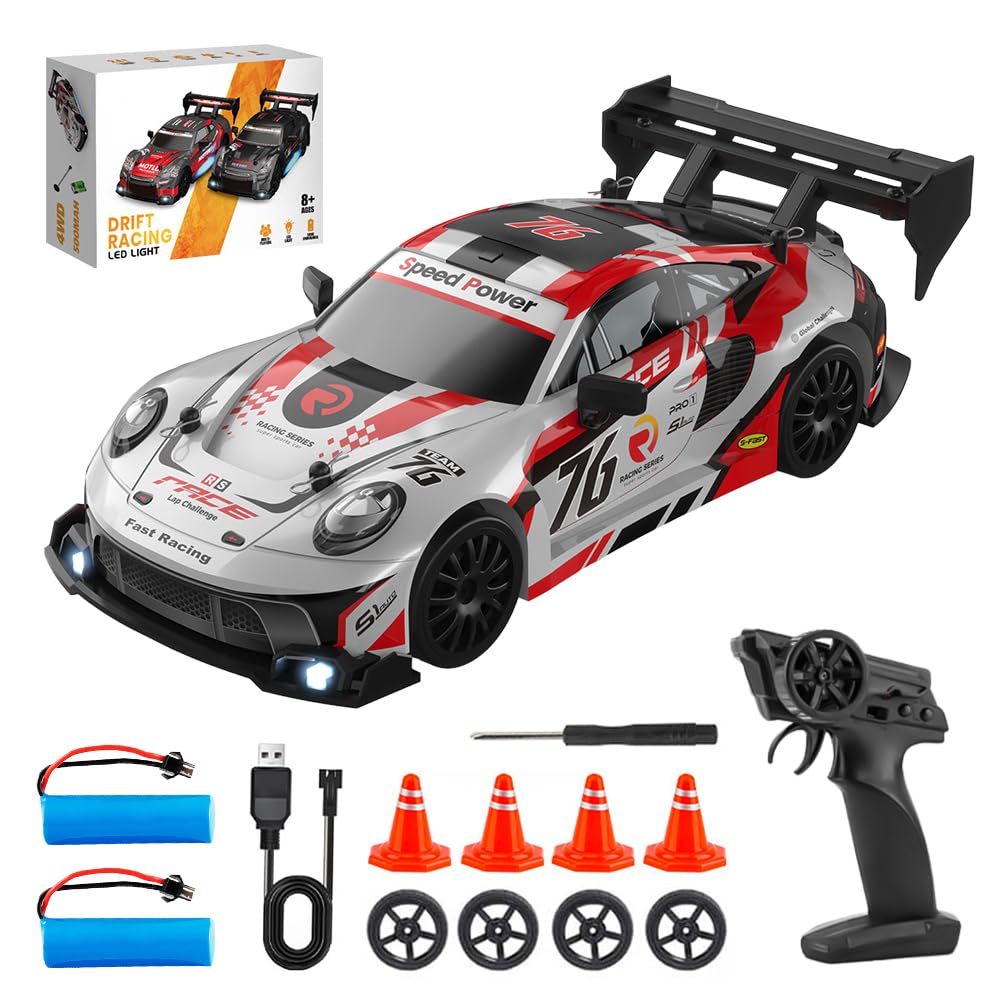 KQWVZ RC Drift Car, 1:24 Remote Control Car with Cool Lighting, 2.4GHz 4WD Mini Remote Control Drift Cars, Racing and Drifting Tires, Two Batteries, Mini RC Drift Car Toy Gift for Kids — image 1