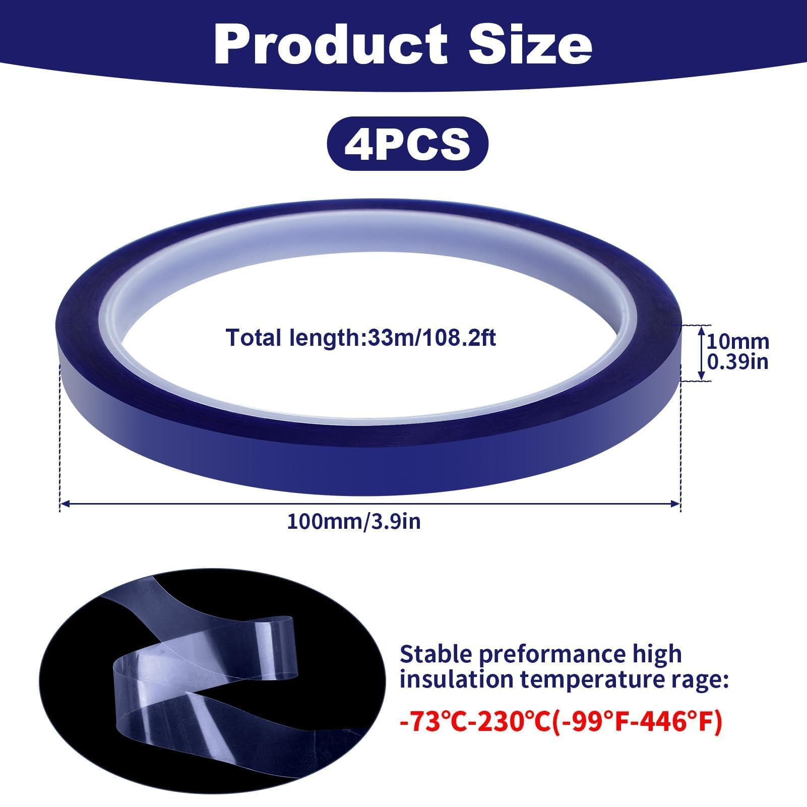 4 Rollos Cinta Termica 10 mm x 33 m Cintas Resistente Temperaturas Cinta Termica Sublimacion para Impresoras Sublimación, Impresiones Electrónicas, Transferencia Térmica y Circuitos Impresos