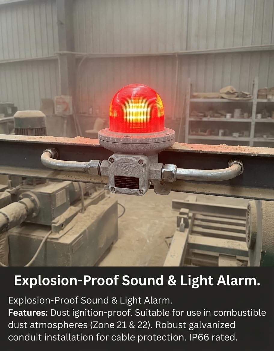 Las luces de advertencia a prueba de explosiones 120 dB 180 dB CC 24 V se pueden utilizar en zonas peligrosas como gasolineras, estaciones de aceite, luz de alarma a prueba de explosiones