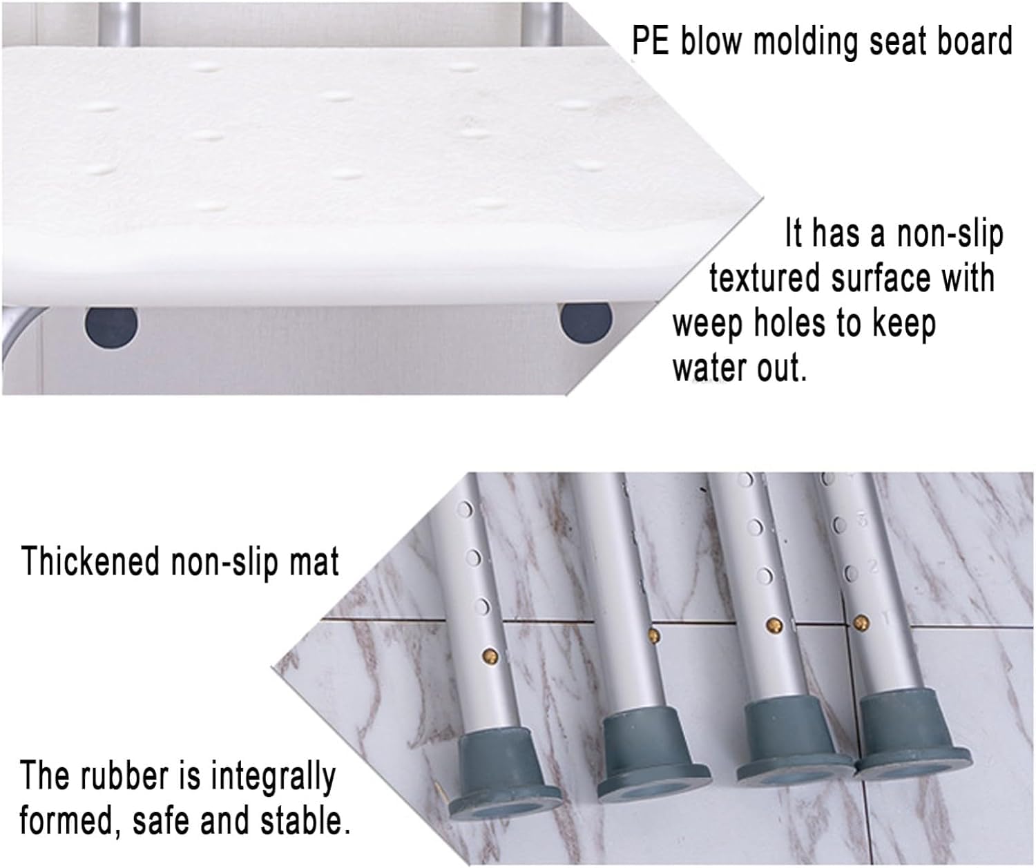 Silla de Ducha Ajustable con Respaldo y Brazos, Asiento de baño Antideslizante, Asiento de Taburete de Ducha, Silla de baño for Adultos Mayores discapacitados