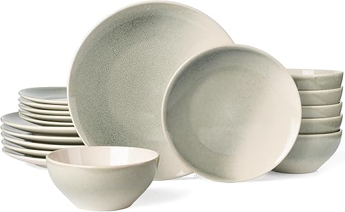Miniatura 7 de Famiware Moon - Juego de vajilla para 4, 12 piezas de cerámica con diseño moteado, juego de platos mate, apto para microondas y lavavajillas, gris