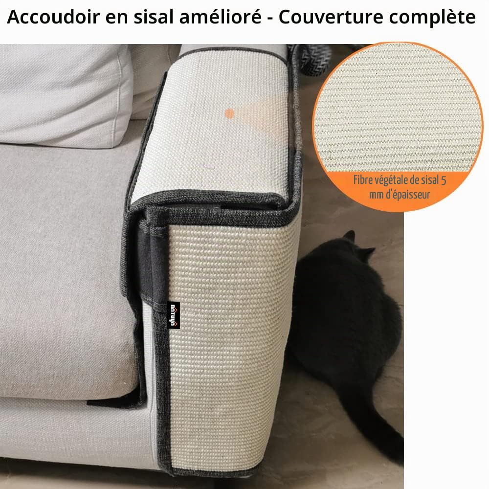 NATUYA Protecteurs de Meubles de Cats-Cat - Coussin dissuasif Contre Les griffures - Coussin de canapé Extensible et Anti-Rayures (Gris Foncé, Accoudoir en Sisal - Droite)