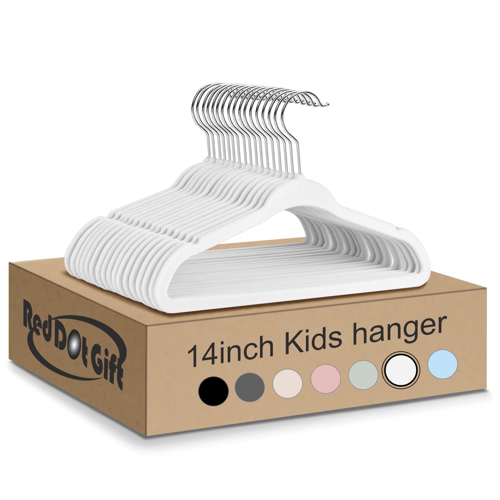 Red Dot Gift® 30-Pack White Velvet Kids Hangers - (35cm / 14 Inch) Premium Childrens Hangers for Closet, Ultra Thin Cute Hangers Kids Clothes Hanger,Small Hangers for Kids Clothes (White, 30)