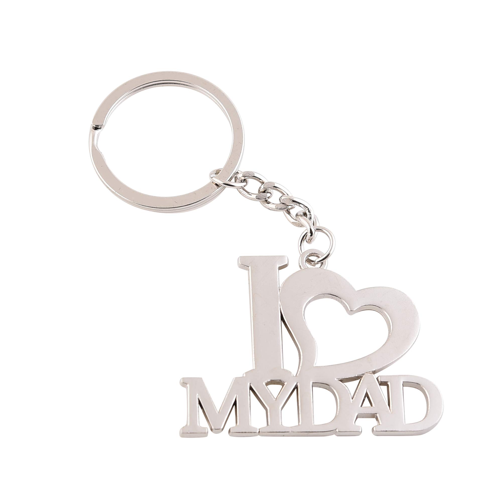 Bambble I Love DAD Full Laser Cut Creative Metal Design Heart Letter Silver Key Chain