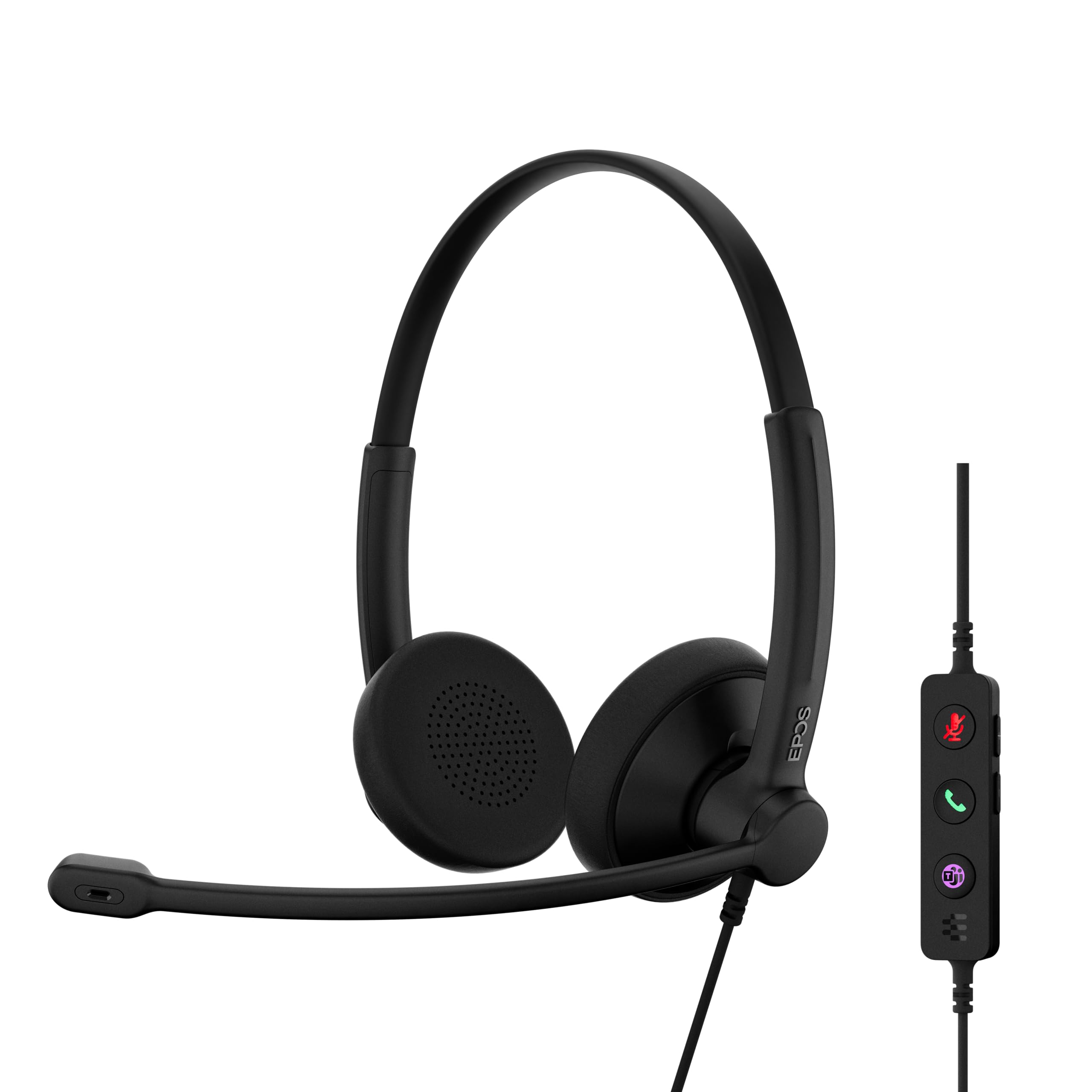 EPOS Impact 100 MS Teams Stereo USB-C+A Headset mit Mikrofon, Microsoft Teams Zertifiziert, Geräuschunterdrückung, leichtes Design, USB-Adapter, UC Business Kopfhörer, weiche Ohrpolster, schwarz