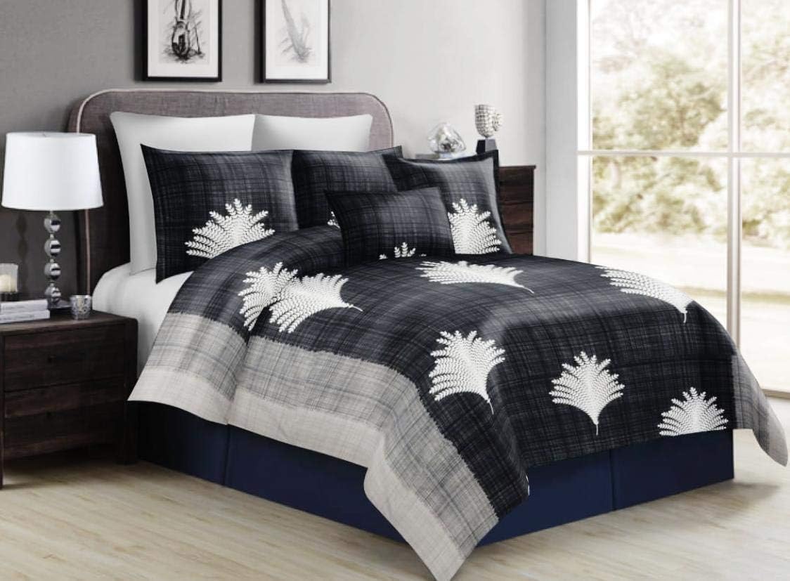 THE HOME STYLE Super Soft Glace Cotton King Size AC Comforter ll Blanket ll Duvet for Double Bed with 1 Flat Bedsheet and 2 Pillow Cover (Design 23) (Charcoal Grey) (4PC Comforter Set)