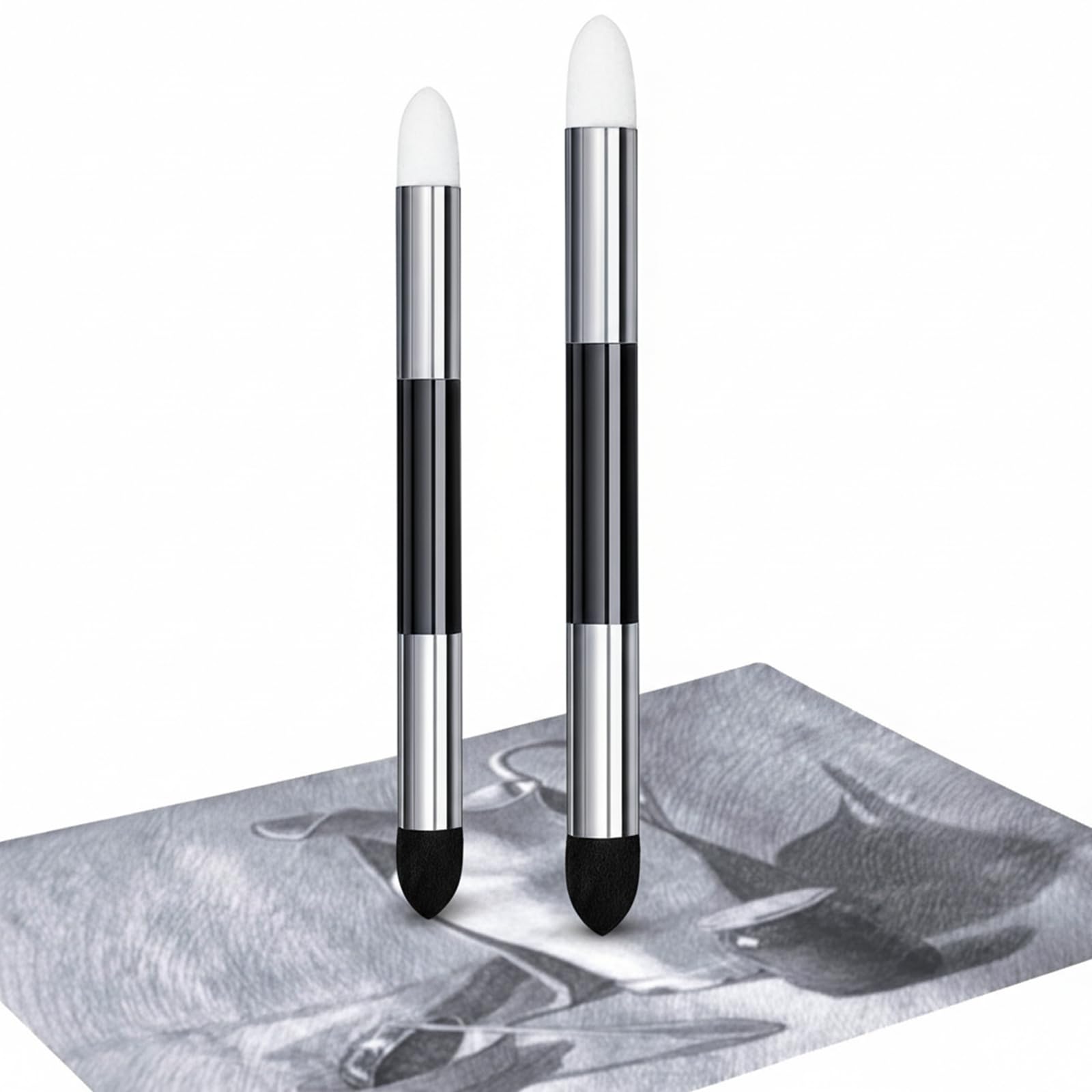 Kosiz 2 Pcs Blending Sponge Pen Double Headed Rub and Buff Washable Sketch Rubbing Sponge Brush Wipe Reusable Blending Stump Drawing Art Blenders for Artist Highlight Shadow Detail Tool (White,Black)