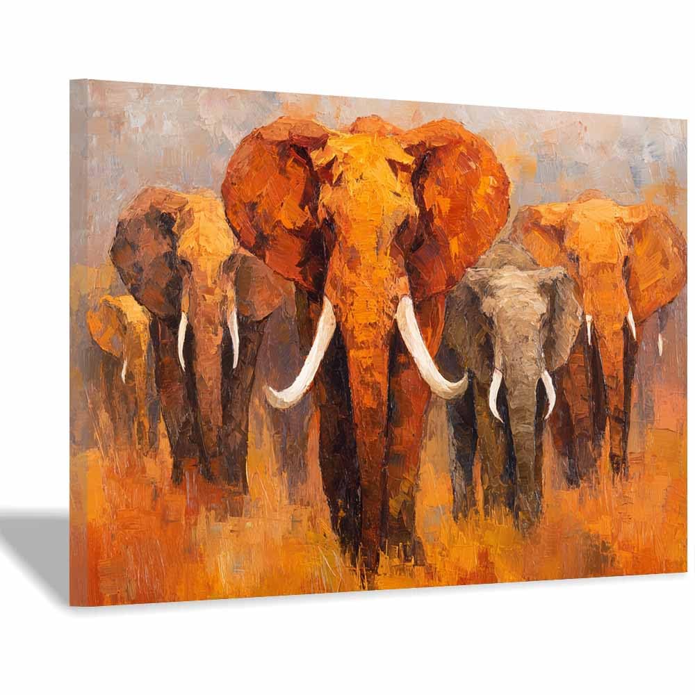 Dmzpkzb Boys Multicolor Animal Posters Elephant Herd Painting Room Wall Artcanvas Art，Poster Printing，Suitable For Living Room, Bathroom And Corridor，Office Study Decoration(Multicolor)-50X70cm Framed