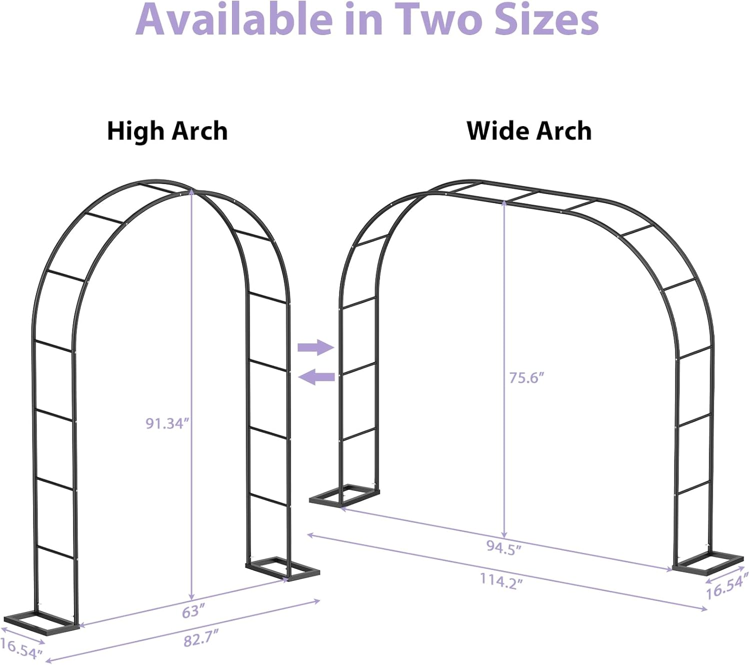 Sunexinlo Garden Arch Trellis with Base, 5.3'W x 7.6'H or 7.9'W x 6.3'H Wedding Arch, Metal Garden Trellis for Climbing Plants Outdoor Wedding Christmas Bridal Party Decoration, Black