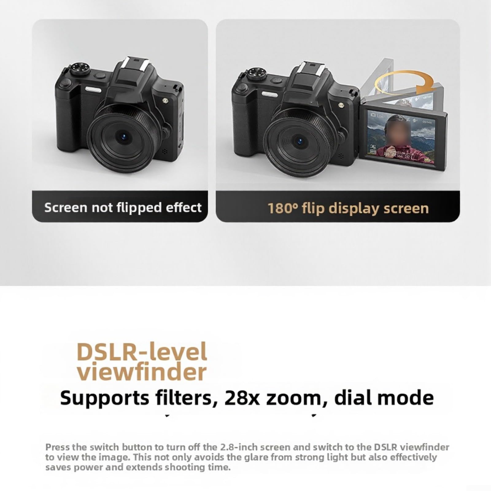 Cámara digital de 68 MP con pantalla abatible de 2.8 pulgadas, visor y modo de belleza para vlogging y fotografía de viajes