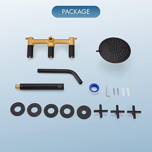 Miniatura 9 de Cinwiny Juego de grifo de ducha de 3 asas color negro mate con boquilla para bañera, montaje en pared, 5 ajustes, cabezal de ducha redondo de 6