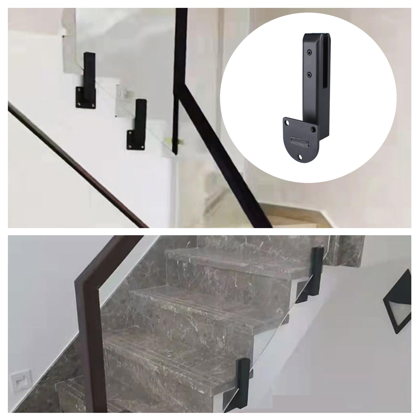 Abrazadera de vidrio de acero inoxidable 304 resistente para montaje lateral, color negro, paquete de 2 abrazaderas de poste de barandilla de valla de piscina para vidrio de 10 a 12 mm de grosor y