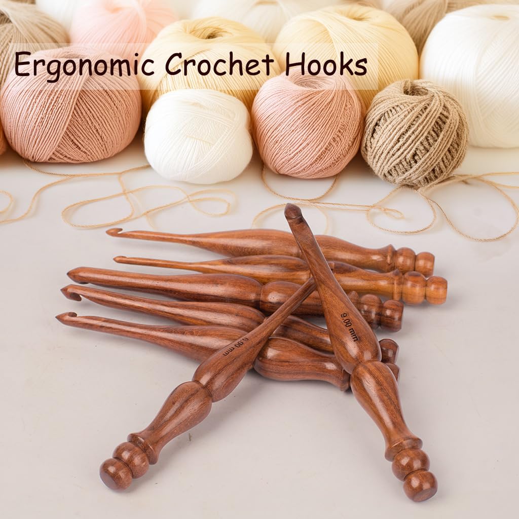 THE KNOX CRAFT - Ganchos de ganchillo de madera, juego de 13 (3,5 mm a 12 mm), gancho de ganchillo para hilo de ganchillo, gancho ergonómico para manos artríticas, regalo de punto para ella