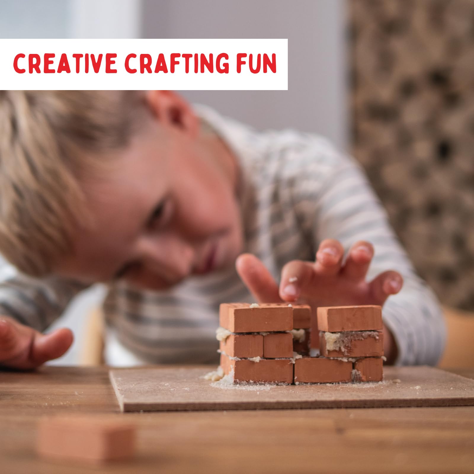 teifoc 1530 - Kit de construcción de piedra, 100 ladrillos en miniatura con mortero y herramientas para proyectos de bricolaje, para niños a partir de 6 años, bloques de construcción de arcilla para