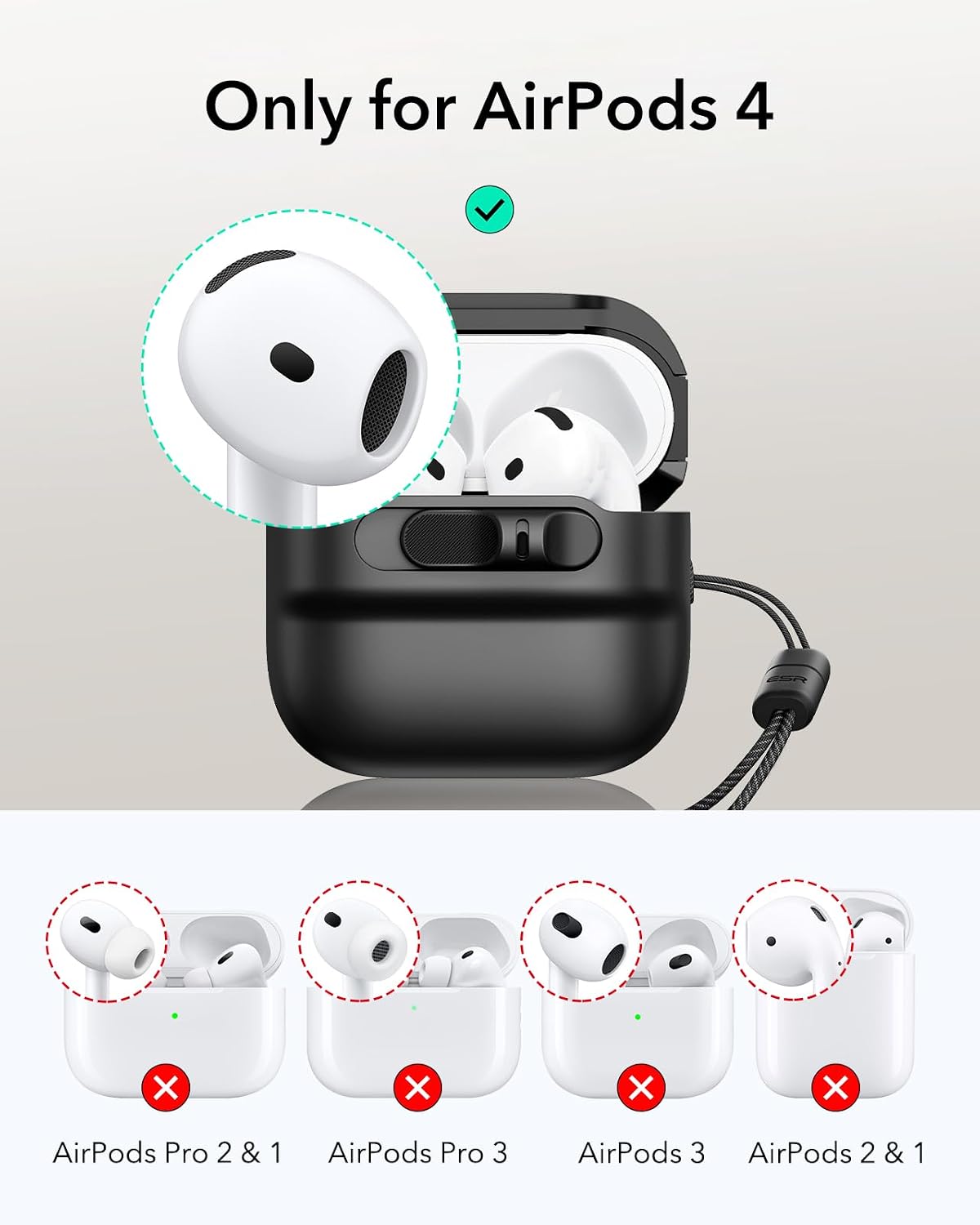 ESR for AirPods 4 Case, Compatible with AirPods 4 Generation Case (2024)(USB-C), MagSafe Compatible, Magnetic Lid Lock, Drop-Proof Protection Cover with Lanyard, Pulse Series, Black