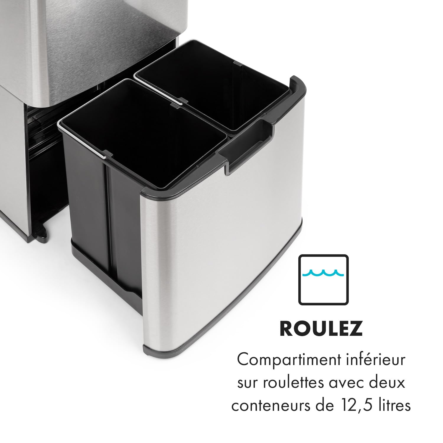 KLARSTEIN Poubelle Sans Contact 56 L - Tri Sélectif 3 Bacs, Capteur Infrarouge, Soft-Close, Acier Inox Noir Mat, Ultra-hygiénique