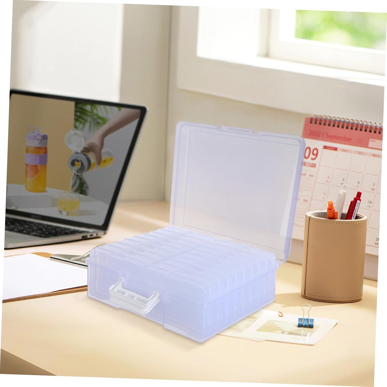 Photo Storage Box with 18 Inner Cases, Plastic Photo Organizer and Card Container with Dividers, Portable Archival Storage for 4x6 Pictures and Craft Supplies