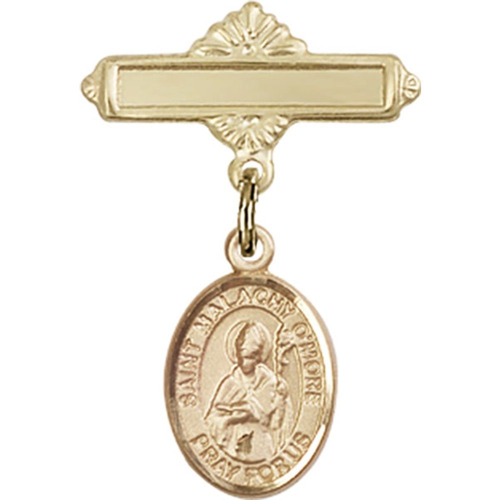 14kt Yellow Gold Baby Badge with St. Malachy O'More Charm and Polished Badge Pin 1 X 5/8 inches