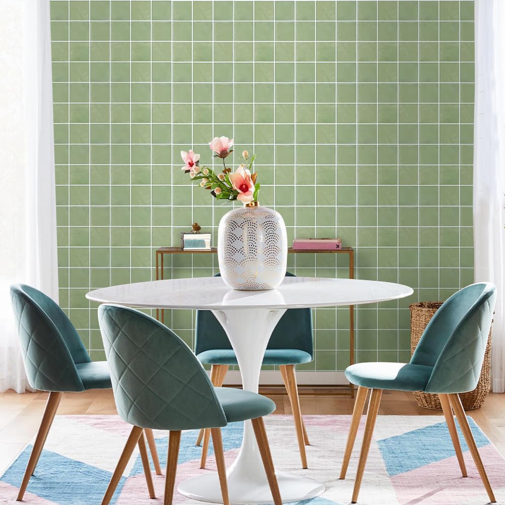 Commomy 3D Selbstklebend Fliesenaufkleber 30 x 30 cm PVC Matt Salbei Grün für Küche Bad Metro Wanddekor