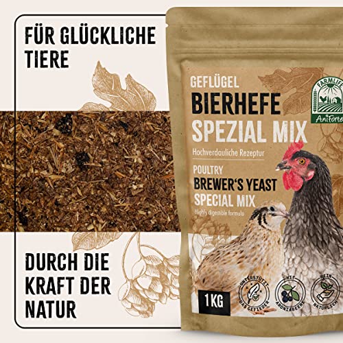 FarmLife Bierhefe für Hühner & Geflügel Spezial Mix 1kg – Natürliche Futterergänzung aus Bierhefe BT, Aroniabeere & Leinkuchenmehl, Unterstützt Verdauung, Haut & Federbildung