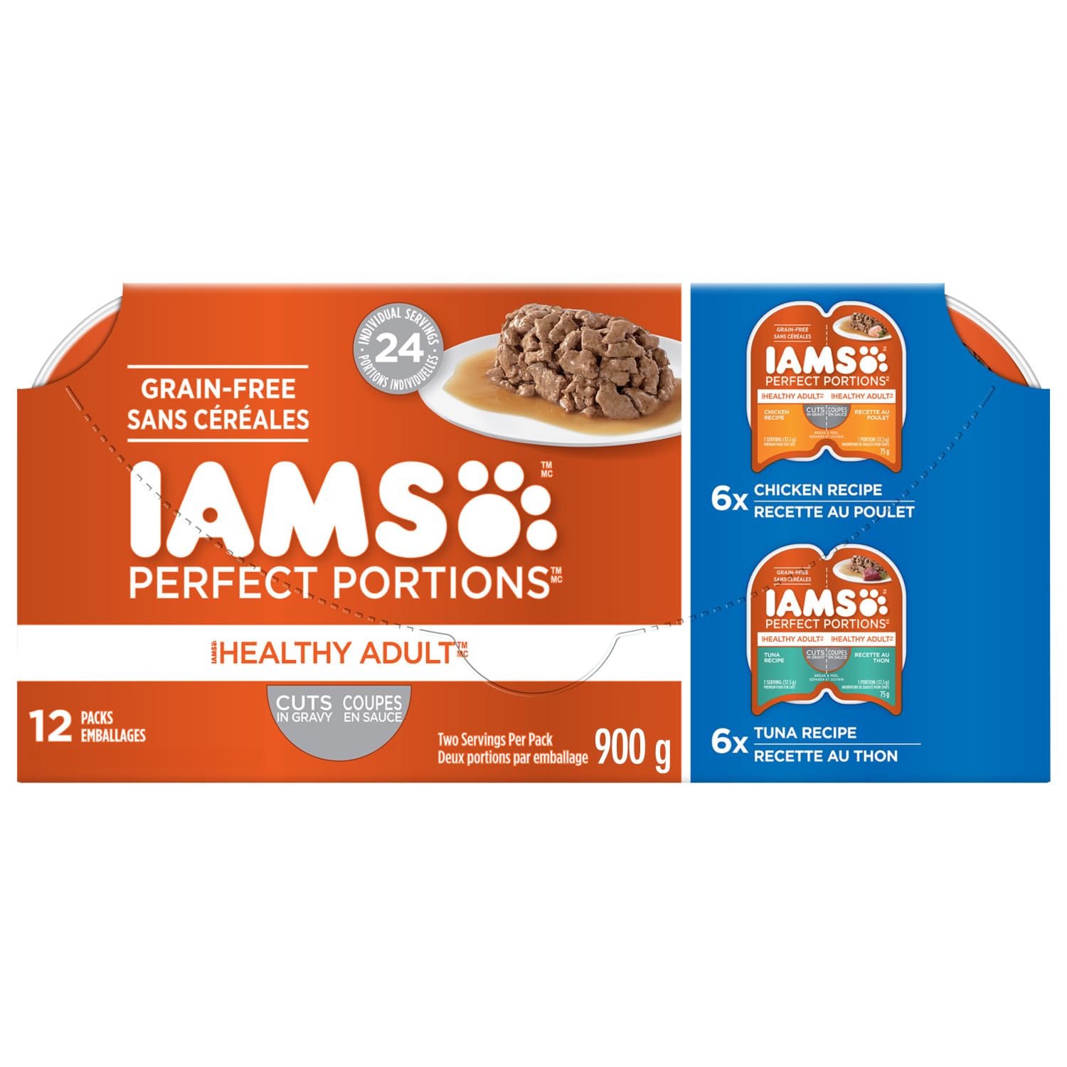 IAMS Perfect PORTIONS Healthy Adult Wet Cat Food Cuts in Gravy - Chicken and Tuna, 12CT Multipack, 75g Tray image 1