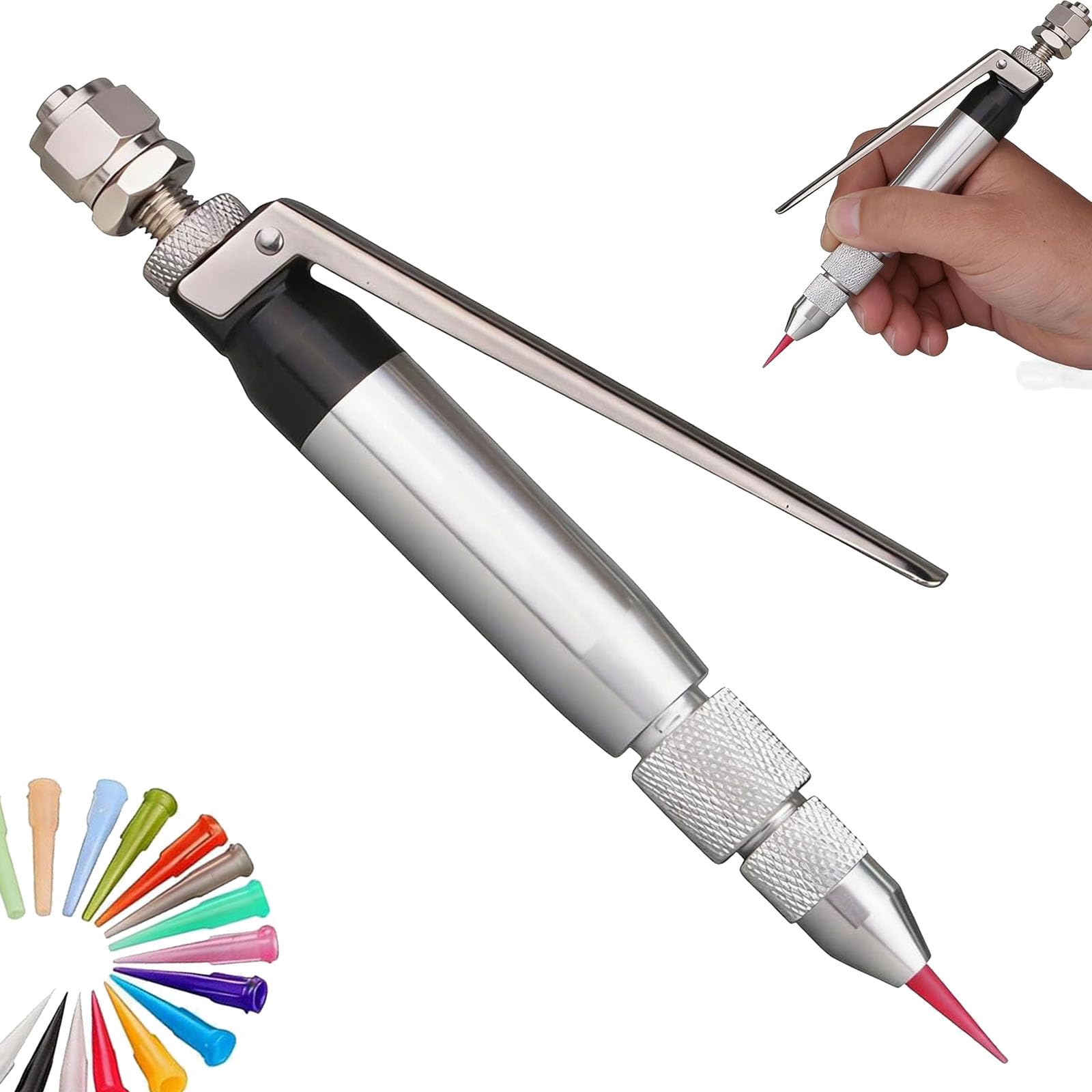 VILA SMO Manual Glue Pen, Pneumatic Glue Dispensing Valve, Nozzle 4mm, Operating Viscosity 1-100000 Cps, Working Air Pressure 4-7 Kgf/cm, For Uv Adhesive, White Glue, Lubricating Grease, Ink