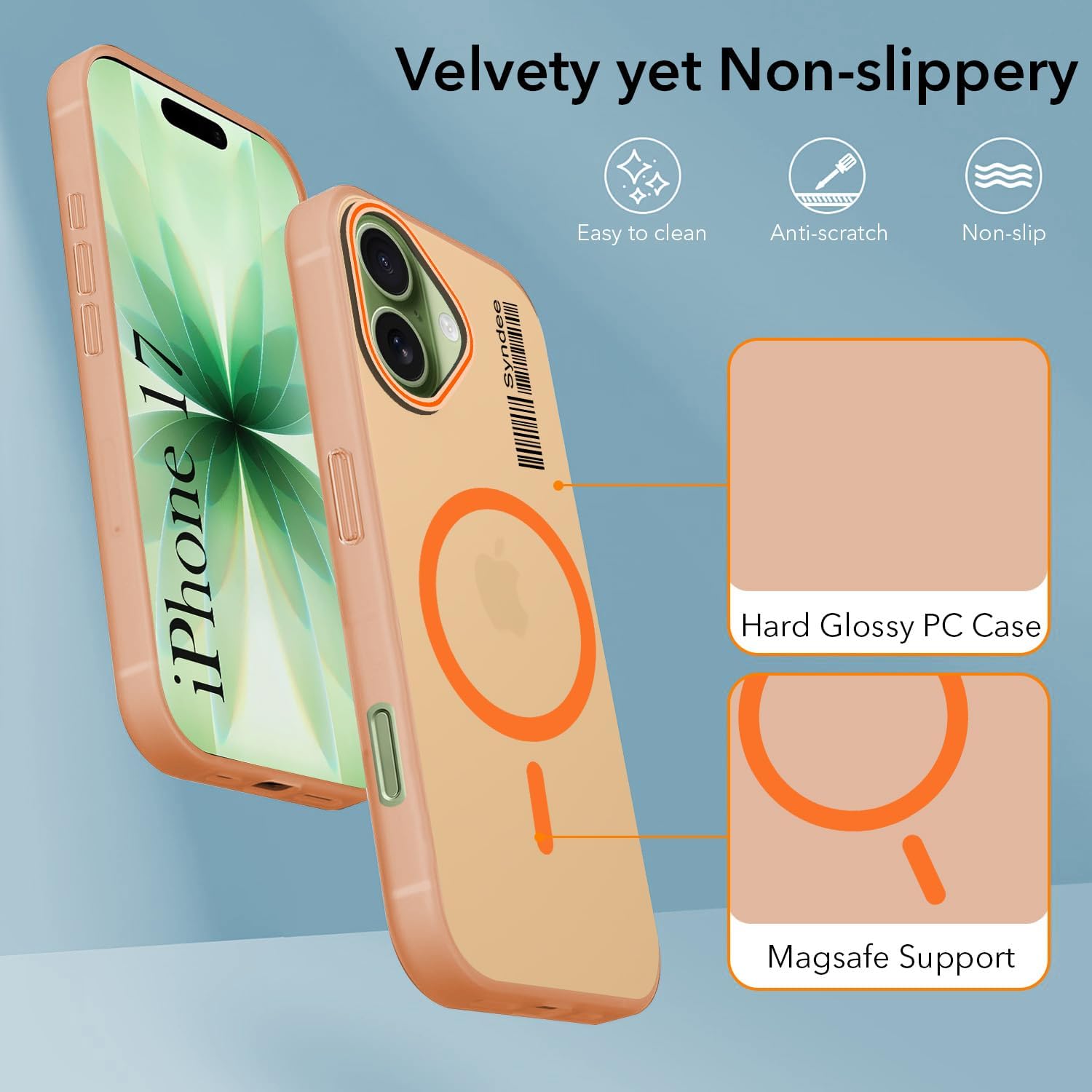 DL3 Mobilak Case Back Cover for iPhone 17, Sleek Frosted Translucent Back Only Compatible with Wireless Magnetic Accessories | Anti-Scratch Shockproof Phone Case (Orange)