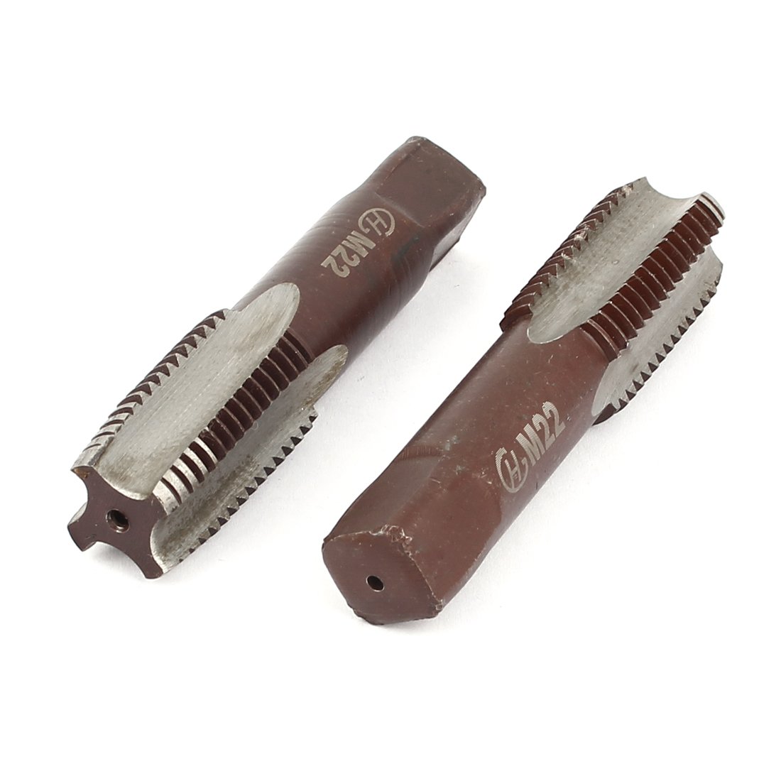 Aexit M22 x Taps 2.5 Metric Browm Straight Threaded 4 Flutes Hand Connector Taper Taps Threading Tools Pipe Taps 2 Pcs