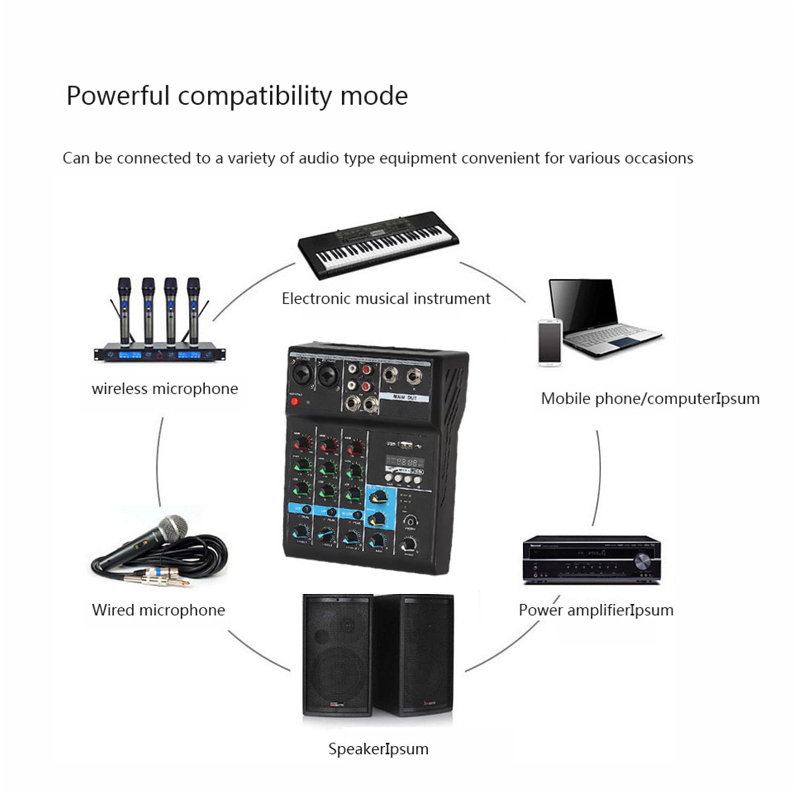 Miksery na żywo 4-kanałowy mikser audio Przenośna płyta dźwiękowa miksera DJ-skiego z interfejsem USB Bluetooth Efekty MP3 do nagrywania, grania, śpiewania