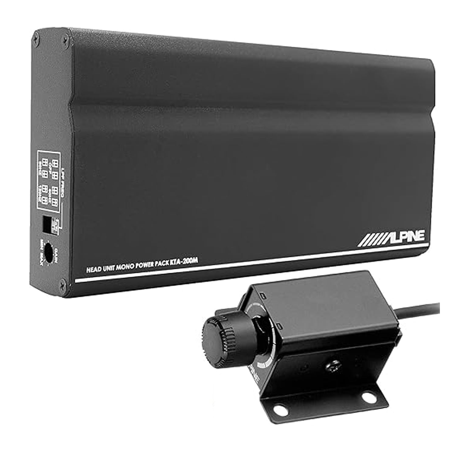 Alpine KTA-200M Mono 400-Watt DDP Power Pack Amplifier and RUX-KNOB.2 Bundle for iLX-W650, iLX-W670 Stereo. PowerStack Compact Fit Class D Car Amp for 400 Watt Peak Power, Clean Bass at High Volumes