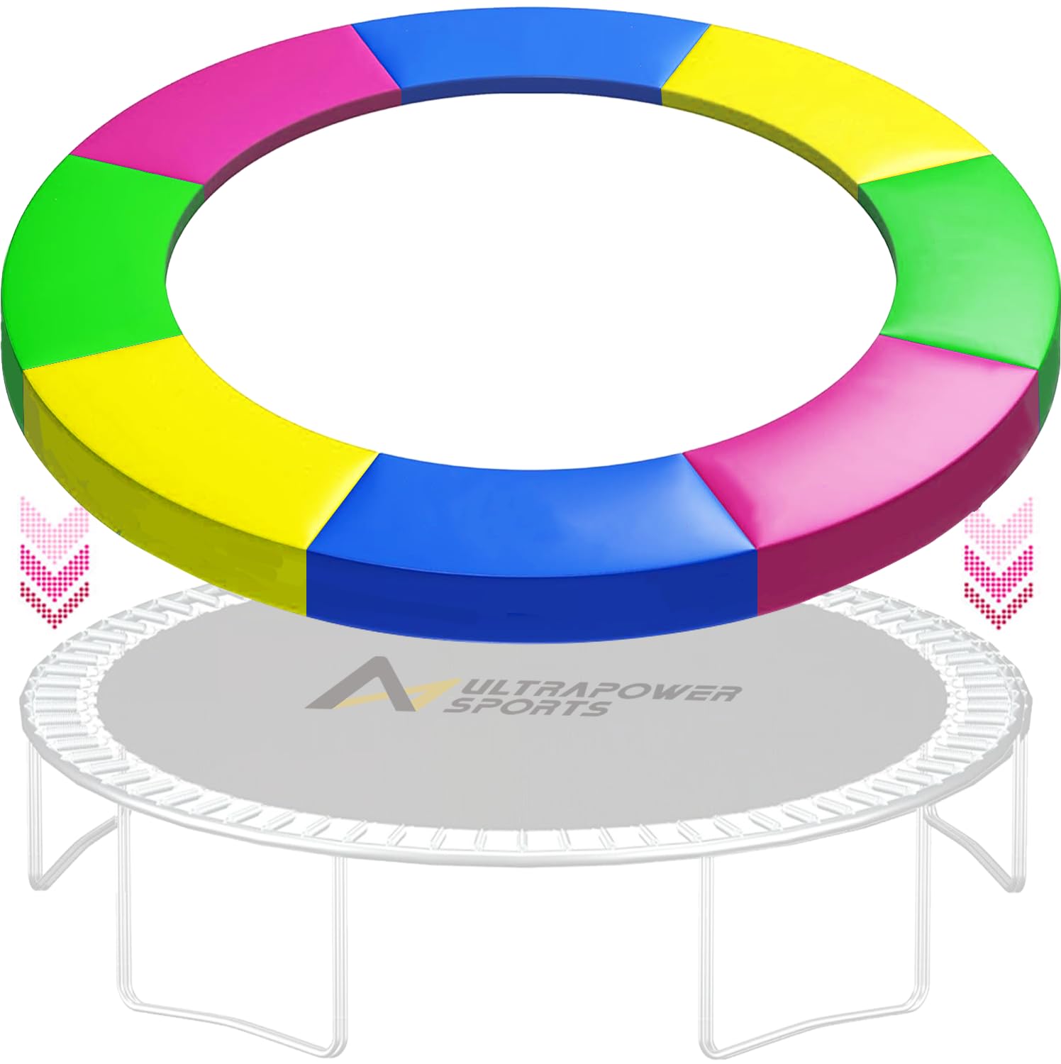 Trampoline Pad Replacement 14 FT Trampoline Replacement Safety Pad 14FT Trampoline Spring Cover Waterproof UV Resistant Tear Resistant Surround Spring Foam Cover Round Frame No Holes for Pole Rainbow