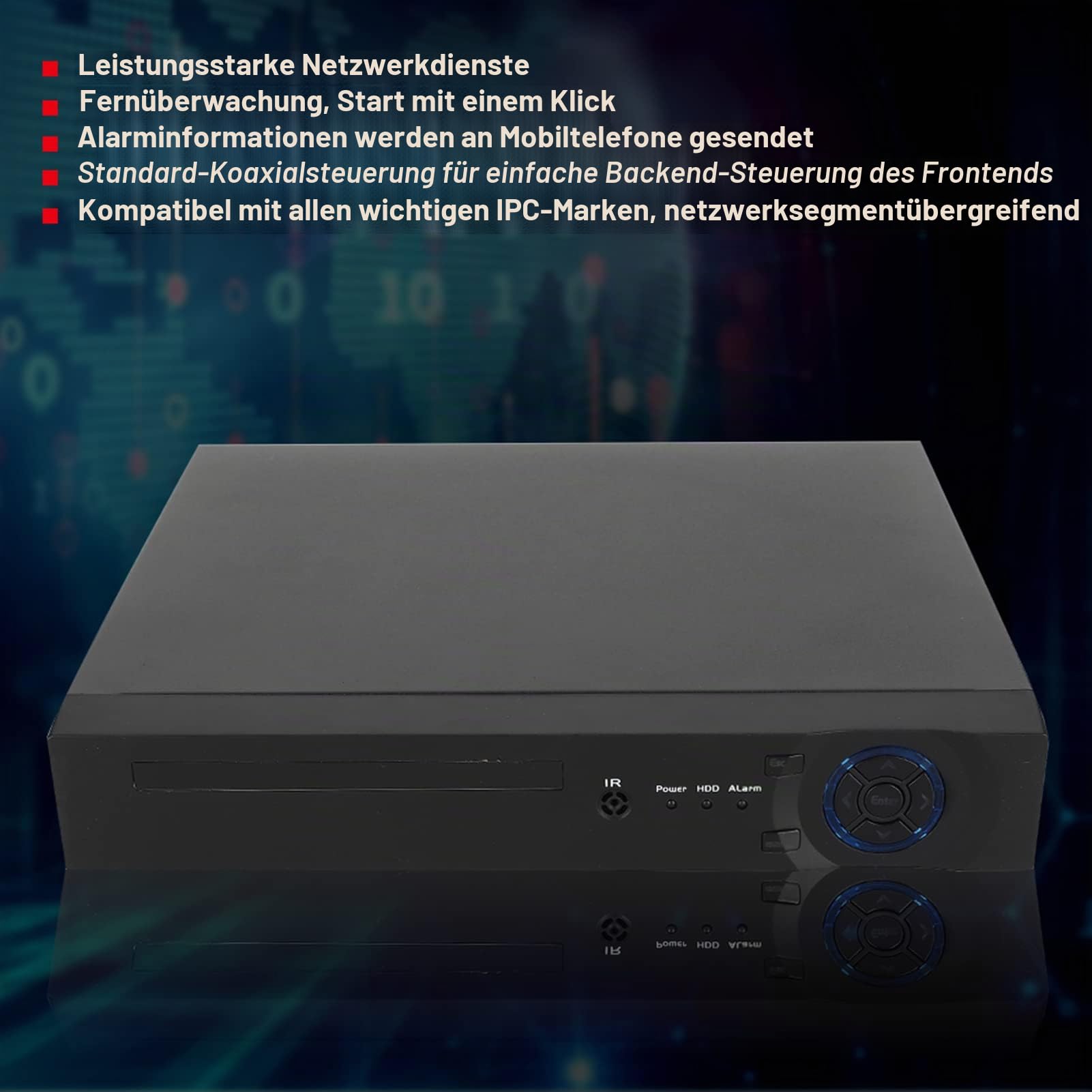 Netzwerk-Videorecorder, AHD TVI CVI CVBS IP-Zugang Koaxial-NVR-Recorder VGA-HDMI-Ausgang Überwachungs-Festplattenrecorder mit Bewegungserkennung, Fernanzeige, Alarm-Push für(EU)