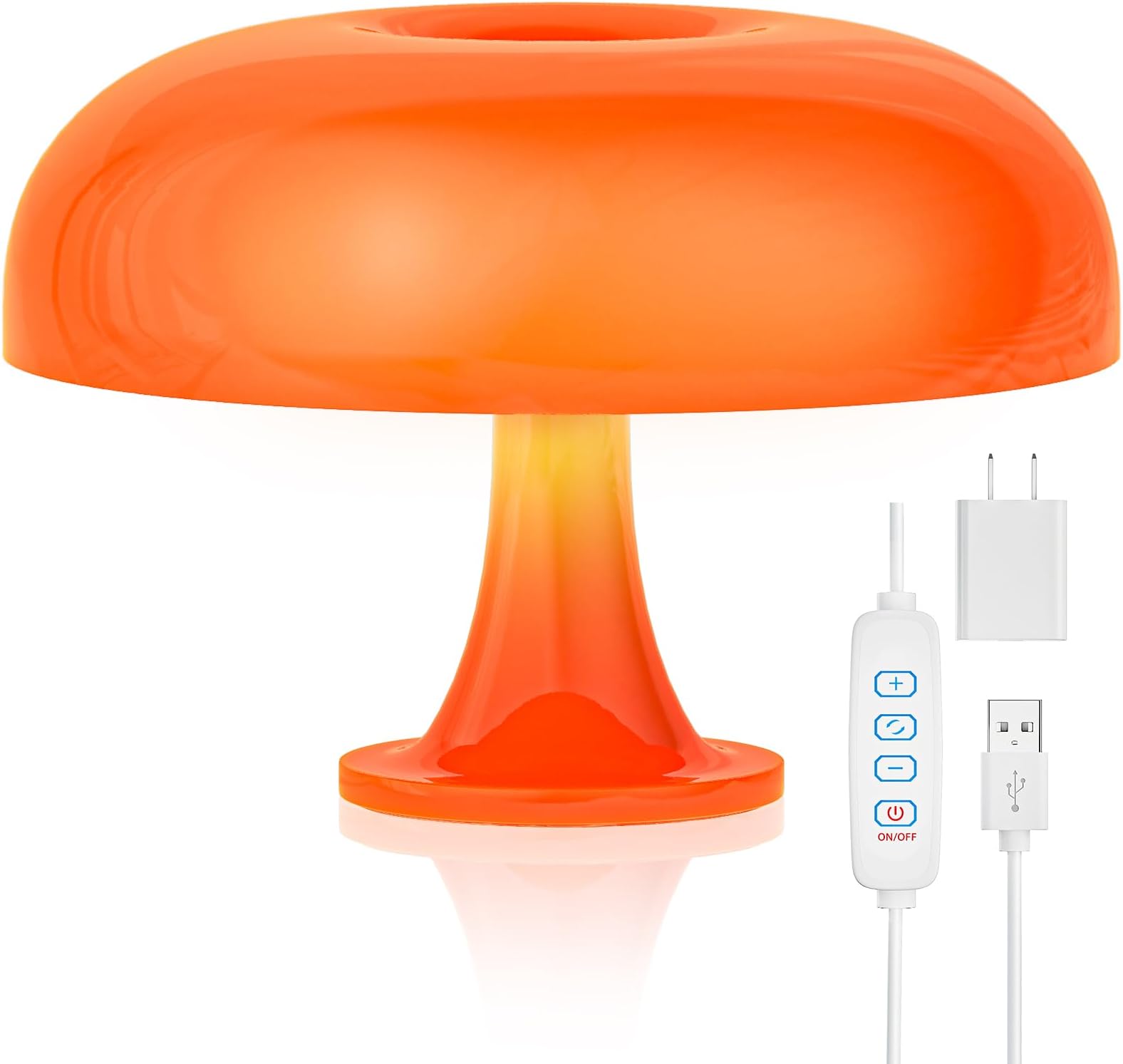 Orange Mushroom Lamp, Mushroom Shaped Donut Lamp with 3 Lighting Modes, 70s Retro Mid Century Modern Light for Bedroom, Dimmable Funky Unique Light Cool Home Decor Aesthetic