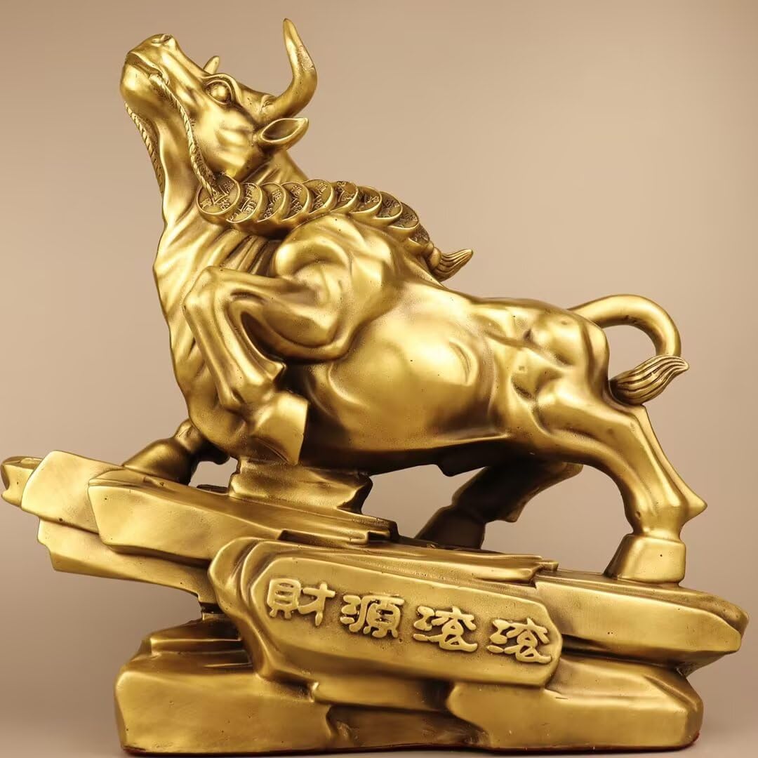 Dytartzx Pure Copper ox Statue, Wealth-attracting ox Ornament, Chinese feng Shui handicrafts and Business Gifts