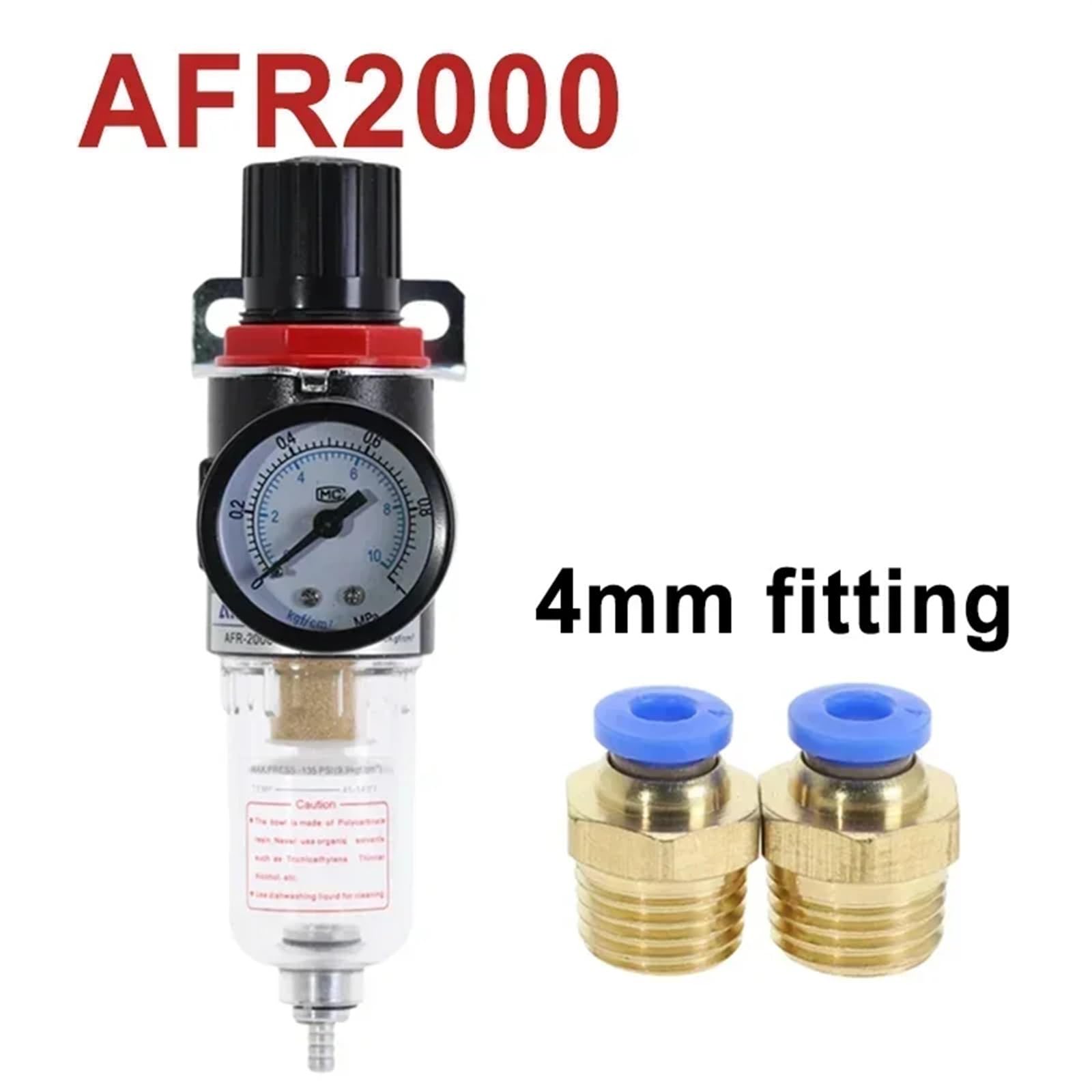 Filtro neumático AFR-2000, Unidad de Tratamiento de Aire, compresor de presión, válvula Reductora, regulador de separación de Aceite y Agua, manómetro AFR2000(AFR-2000 w PC-4MM)